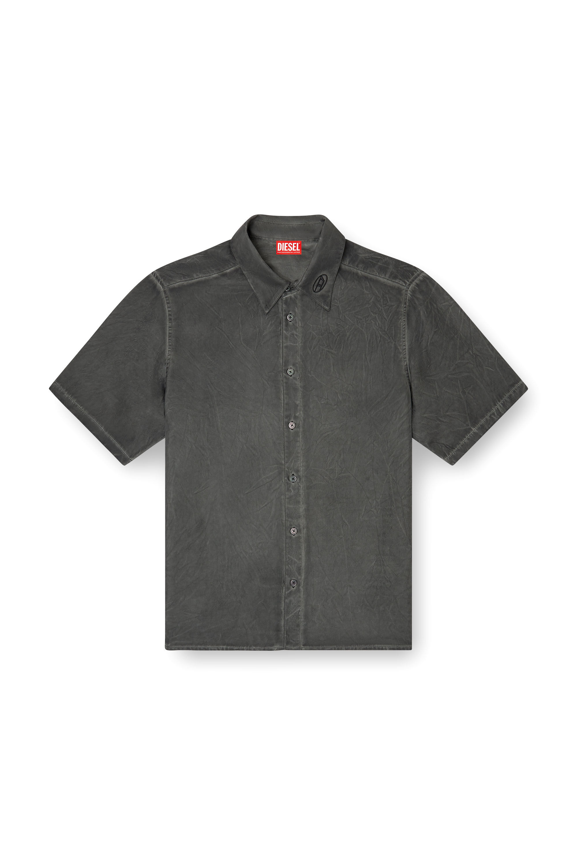 Women's Crinkled short-sleeve shirt with logo collar | Black