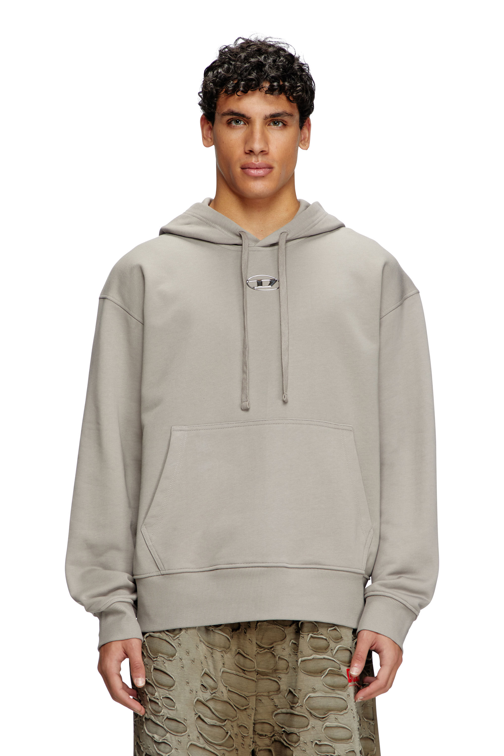 Diesel - S-MACS-HOOD-OD, Sudadera con capucha extragrande con logotipo metálico Hombre in Gris - 3