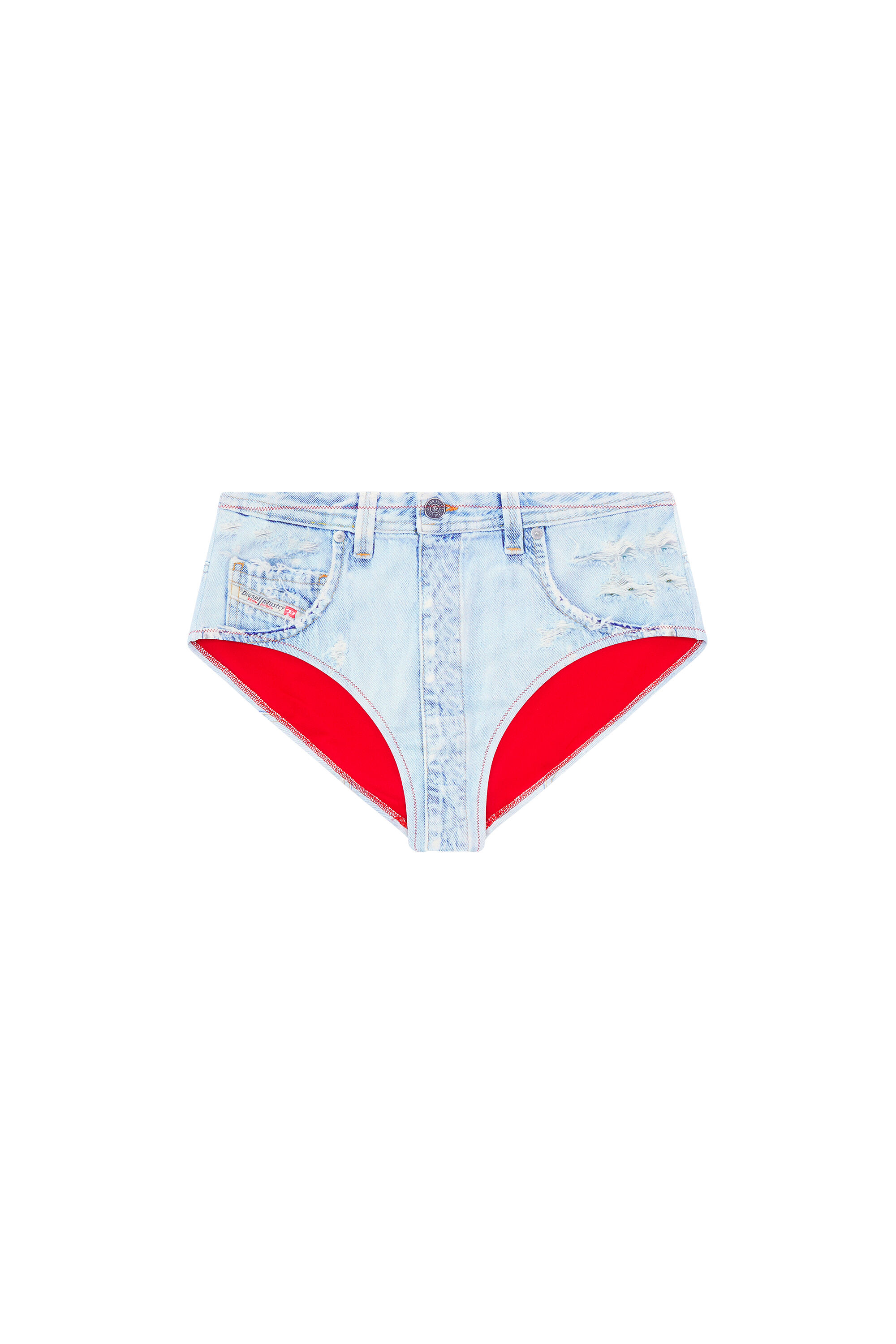 Diesel - BFPN-BICHYS, Woman's Bikini briefs with denim trompe l'oeil in Light Blue - 4