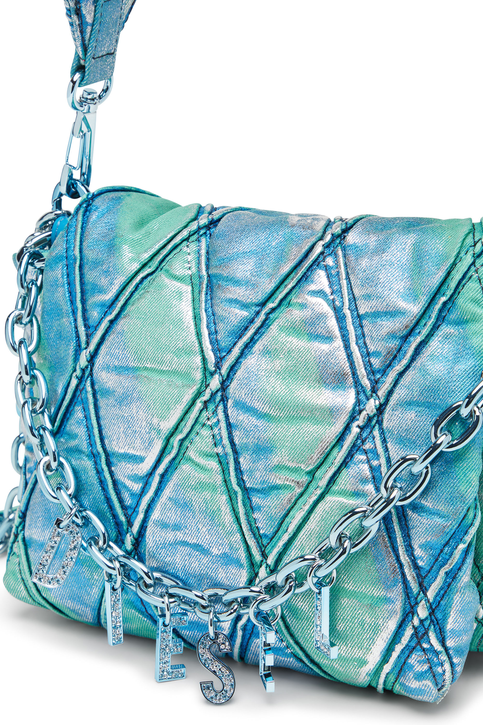 Diesel - CHARM-D SHOULDER S, Charm-D S-Bolso de mano pequeño de denim colorido acolchado Mujer in Azul marino - 5