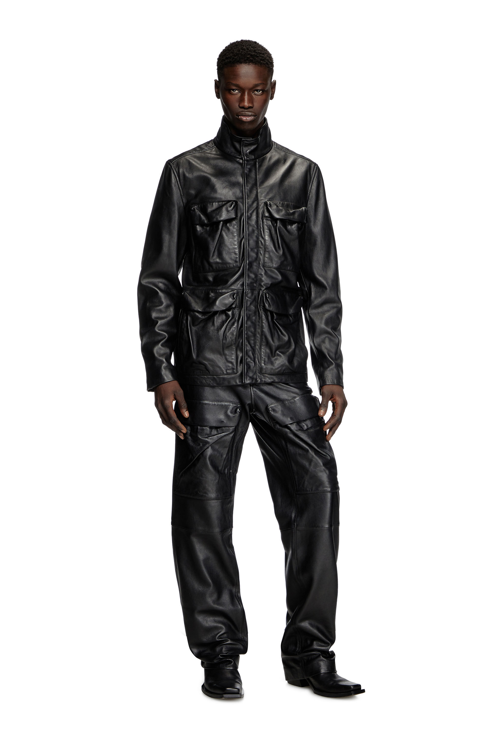Diesel - L-GAST, Chaqueta de cuero con bolsillos utility Unisex in Negro - 1