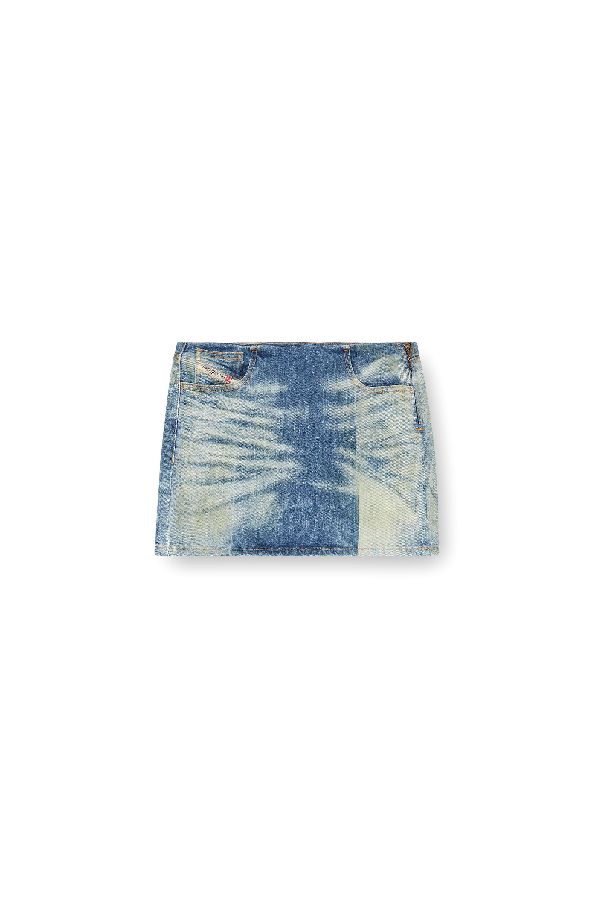 Diesel - DE-PRA-MINI-FSF, Minifalda de denim con pliegues solarizados Mujer in Azul marino - 2