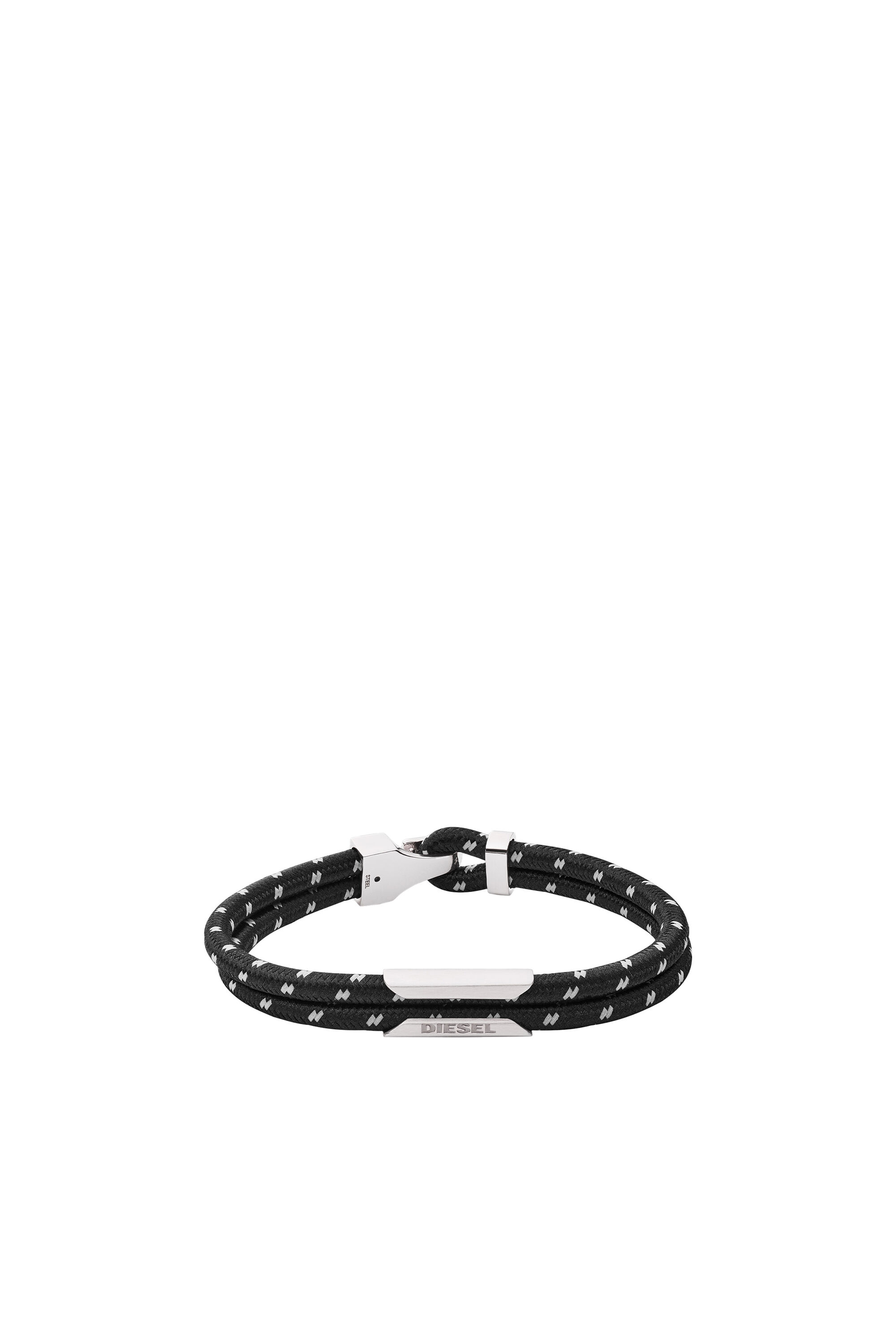 Diesel - DX1248, Man's Black and silver-tone double-strand nylon bracelet in Black/White - 1
