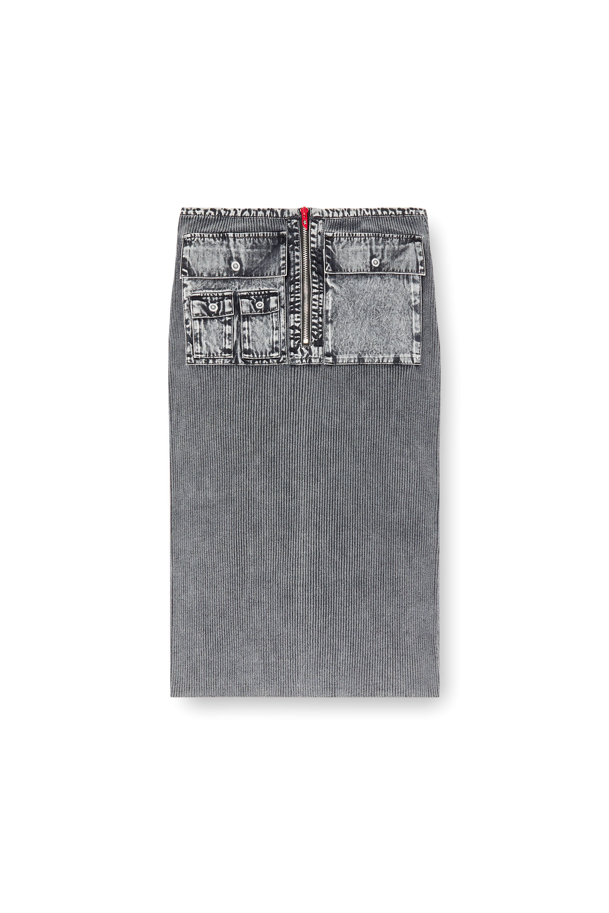 Diesel - M-MERYN, Falda midi tejida con bolsillos cargo de denim Mujer in Gris - 2