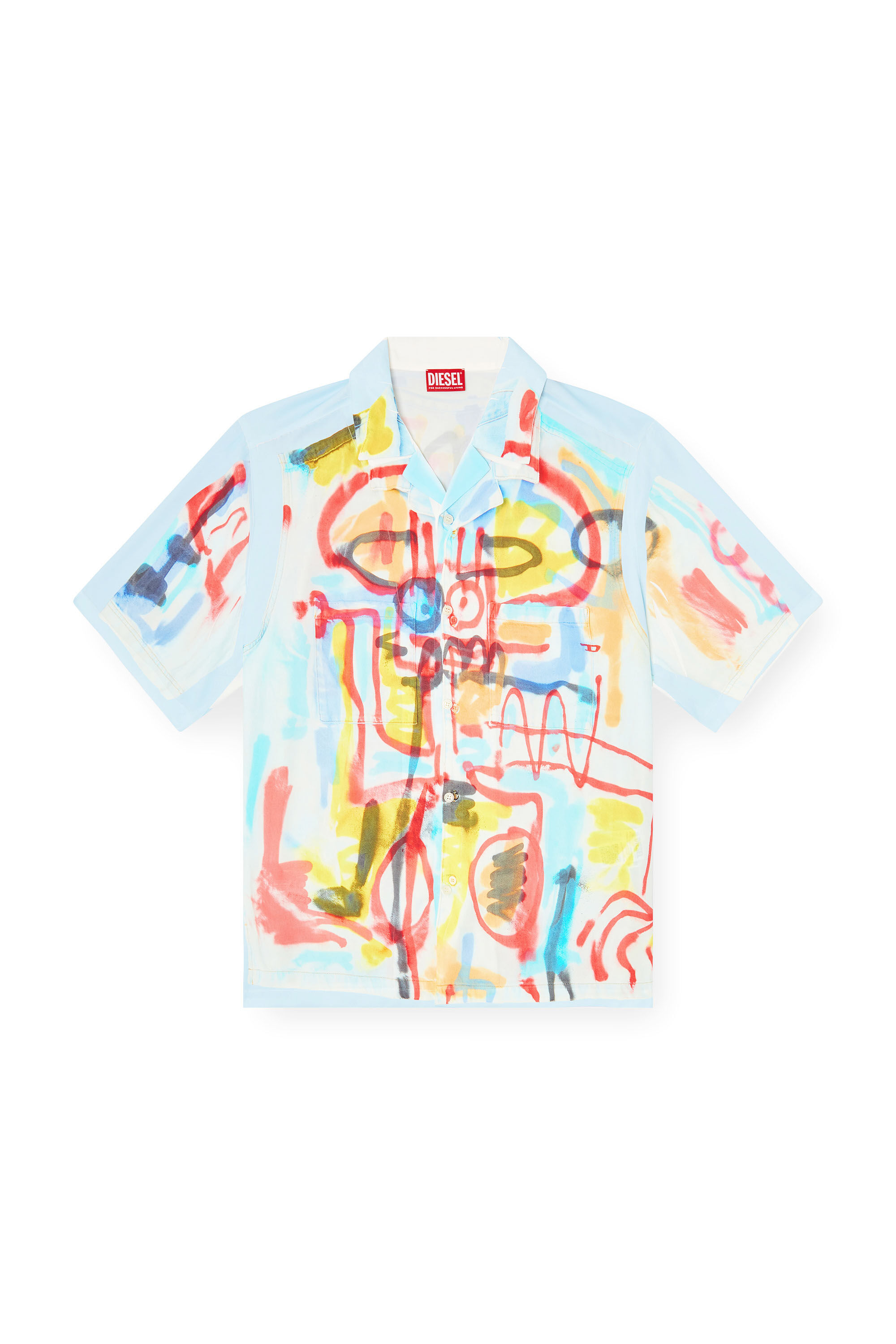 Diesel - C-PAROSHORT-GRAFFITI-AFR, Camisa de bolos de satén con estampado graffiti Unisex in Azul marino - 2