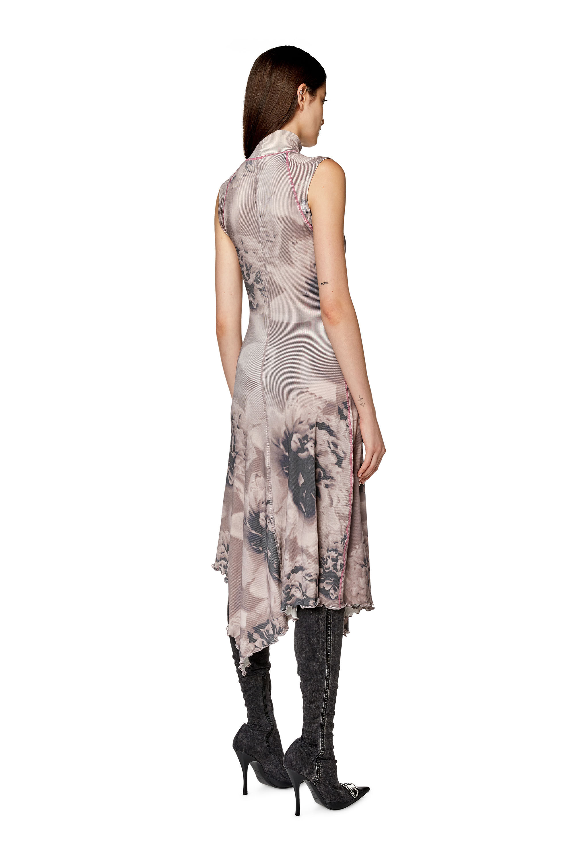 Diesel - D-RIBEL-L1, Vestido midi asimétrico con estampado floral Mujer in Multicolor - 3