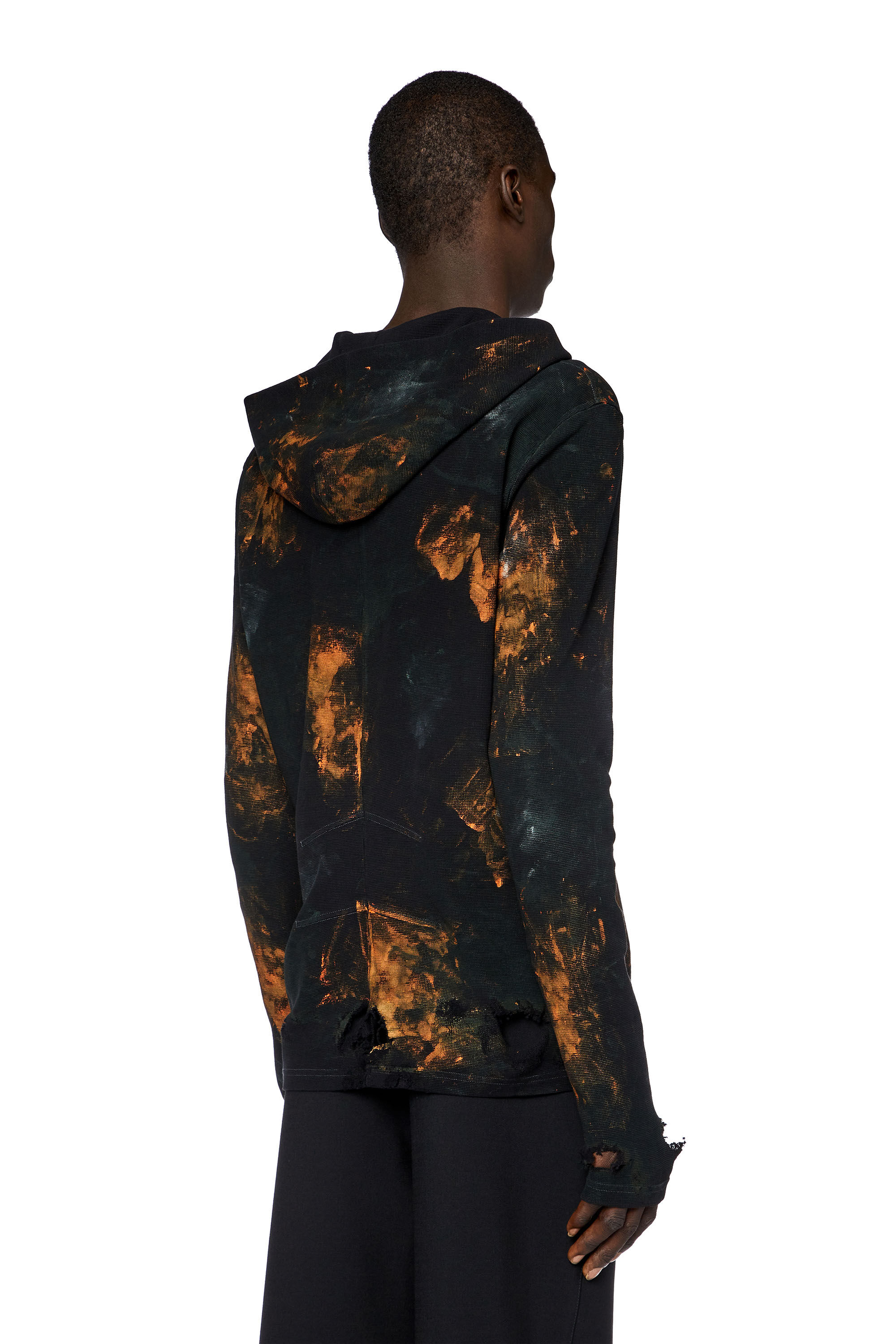 Men's Distressed hooded Henley top in waffle knit