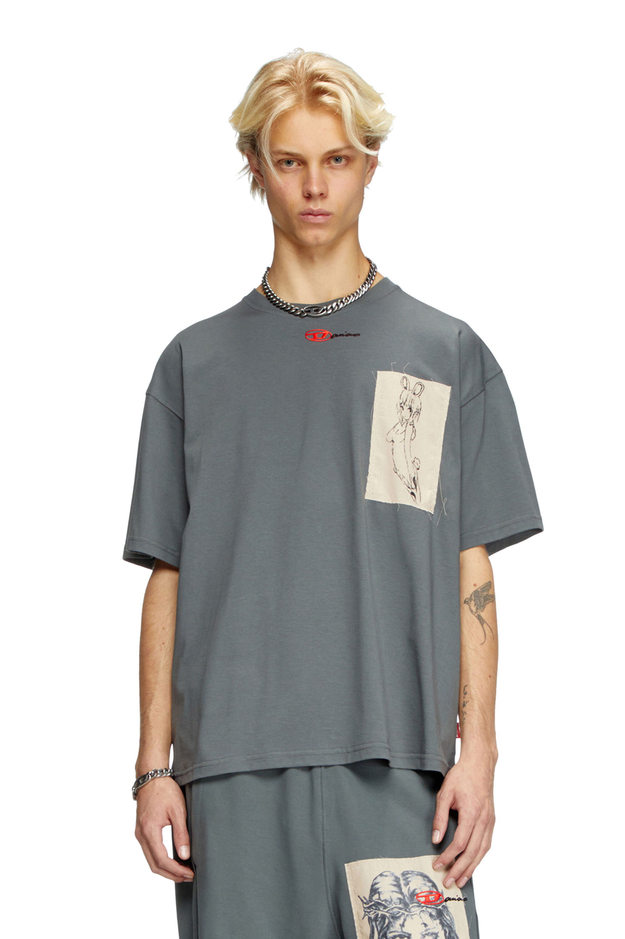 Women's T-shirt with tattoo patch | Grey | Diesel
