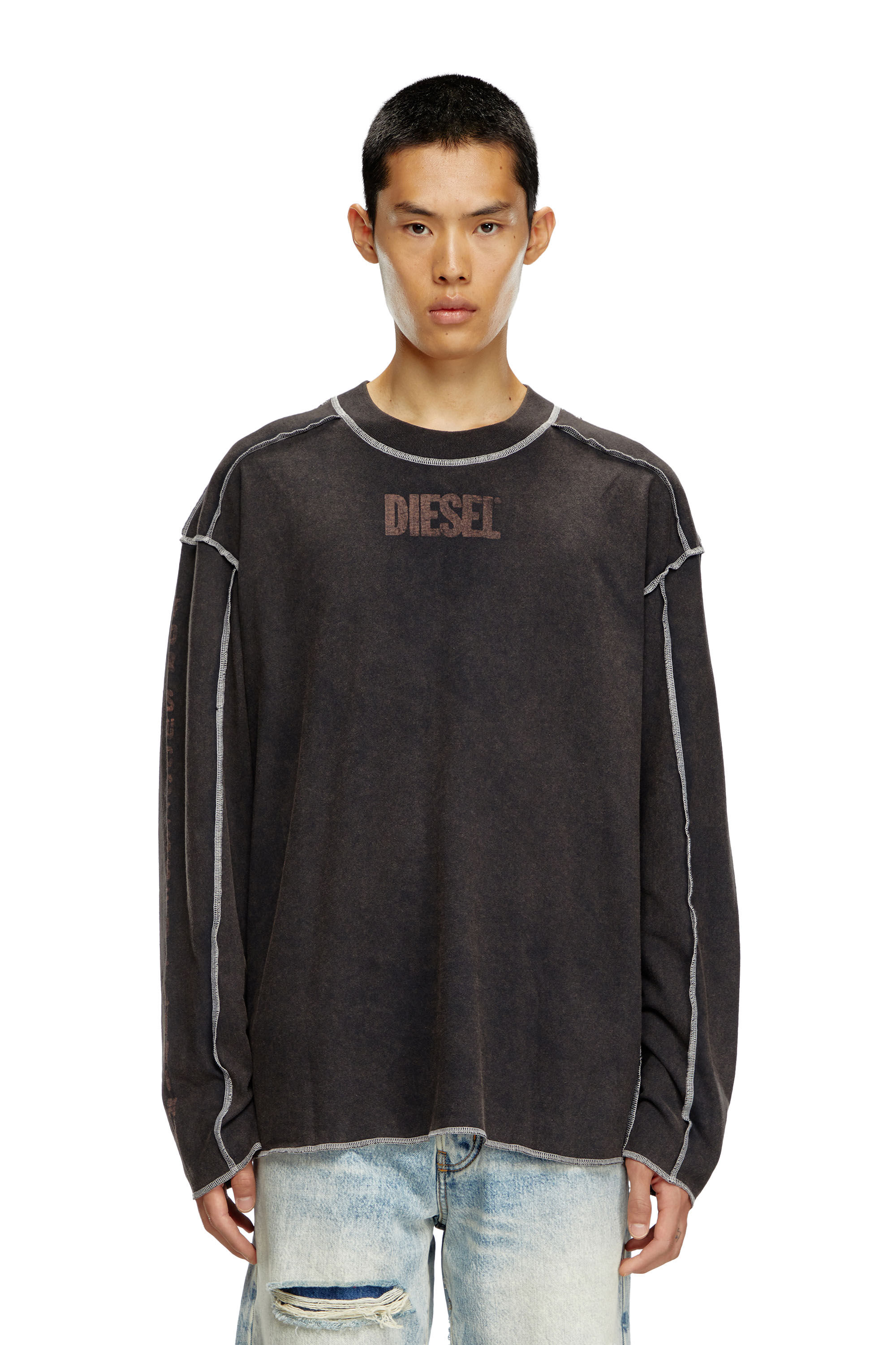売れ筋ランキングも T-shirt Long-sleeve Men's with Diesel | Grey | effect inside-out トップス