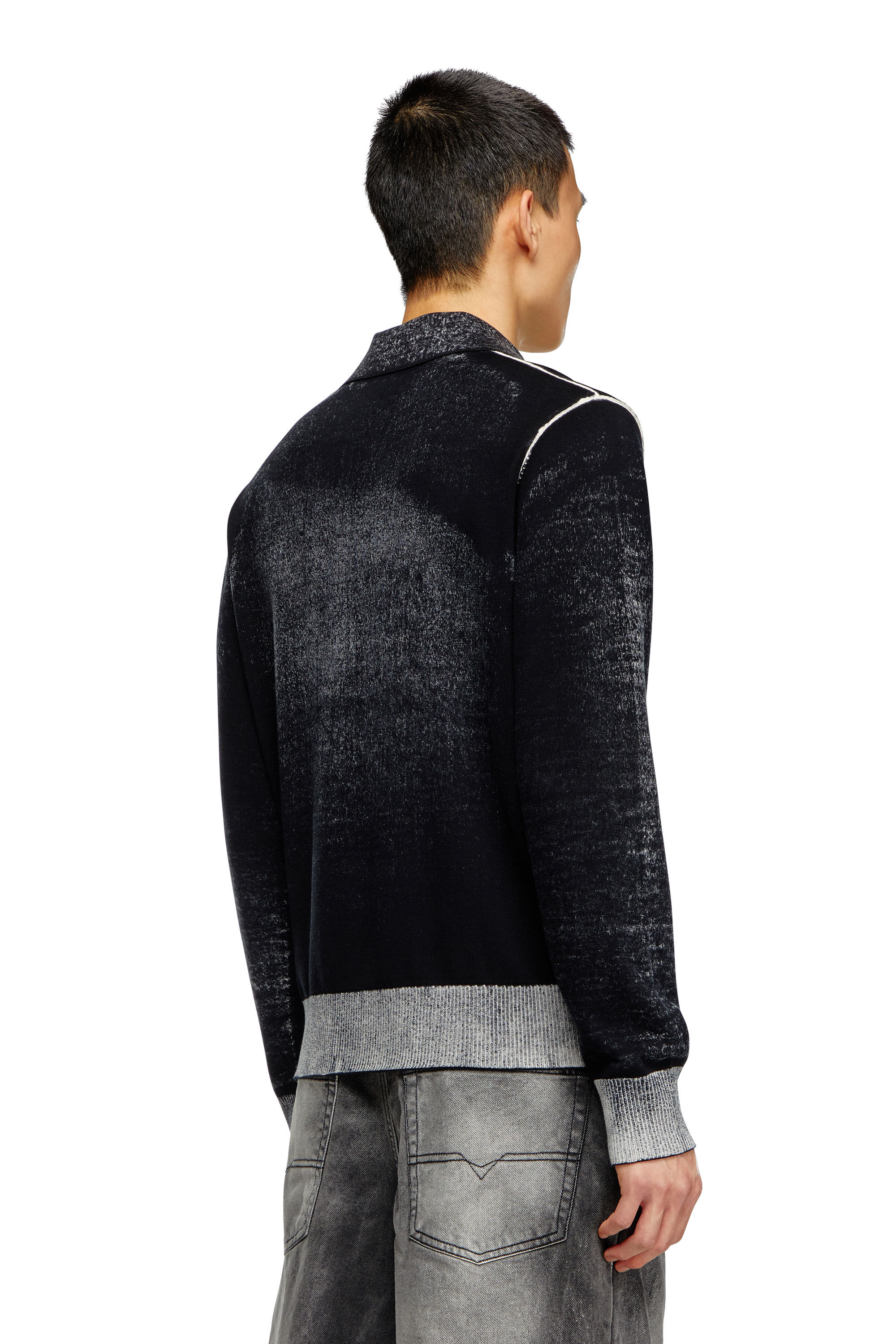Men's Reverse-print polo jumper | Black | Diesel Men's Reverse-print polo jumper | Black | Diesel