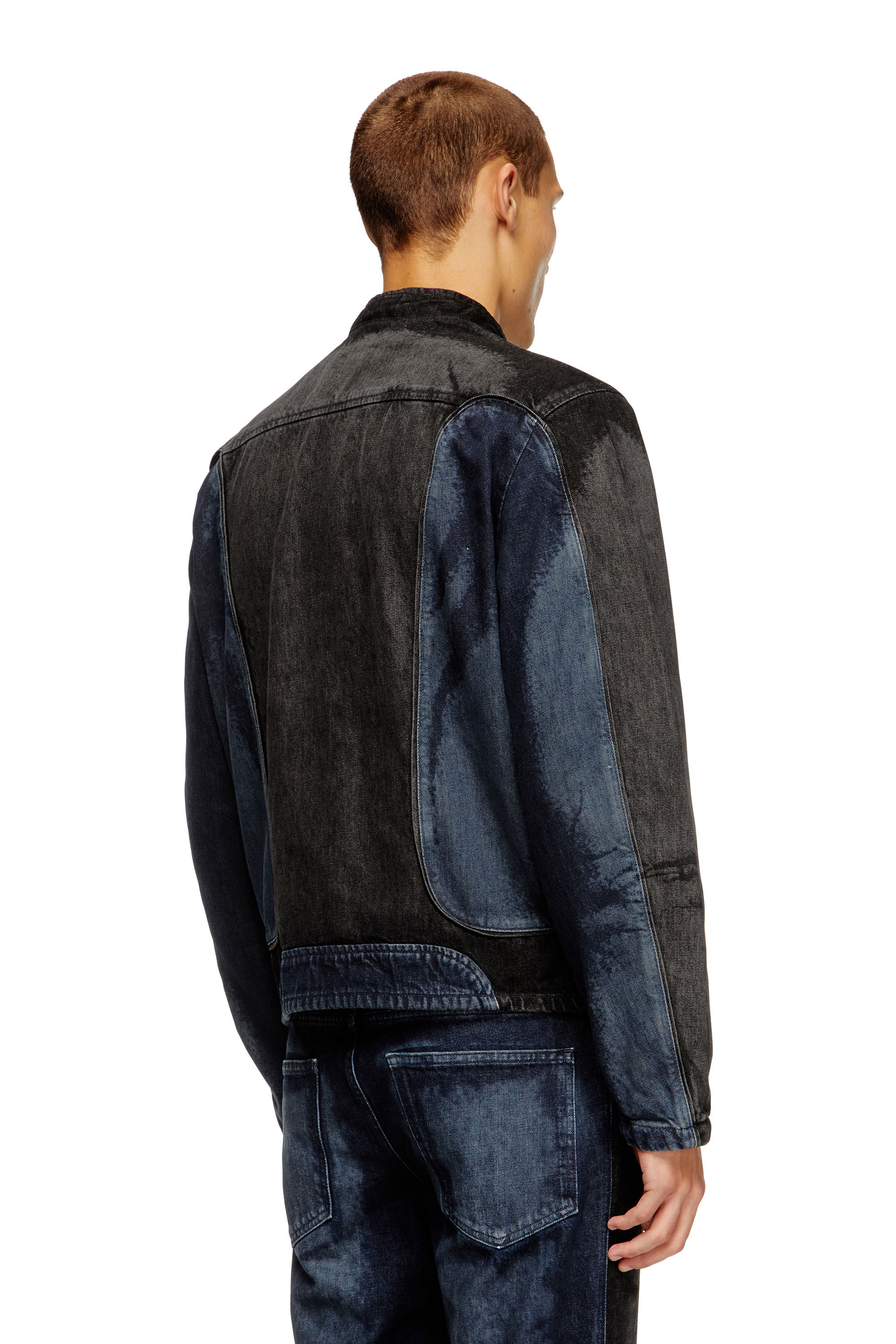 Diesel - D-BLENK-S, Man's Biker-style jacket in bicolour denim in Black/Blue - 5