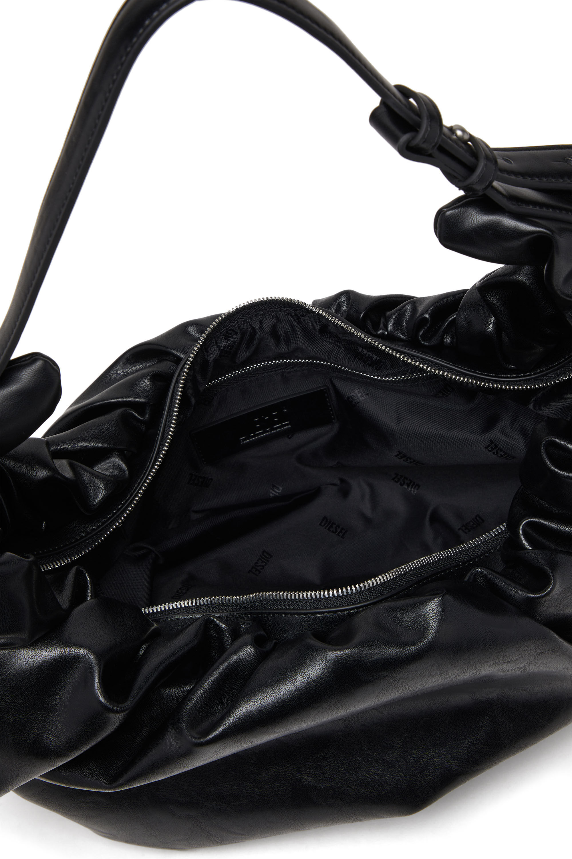 Diesel - GRAB-D HOBO L, Woman's Grab-D L-Large scrunched hobo bag in shiny PU in Black - 2