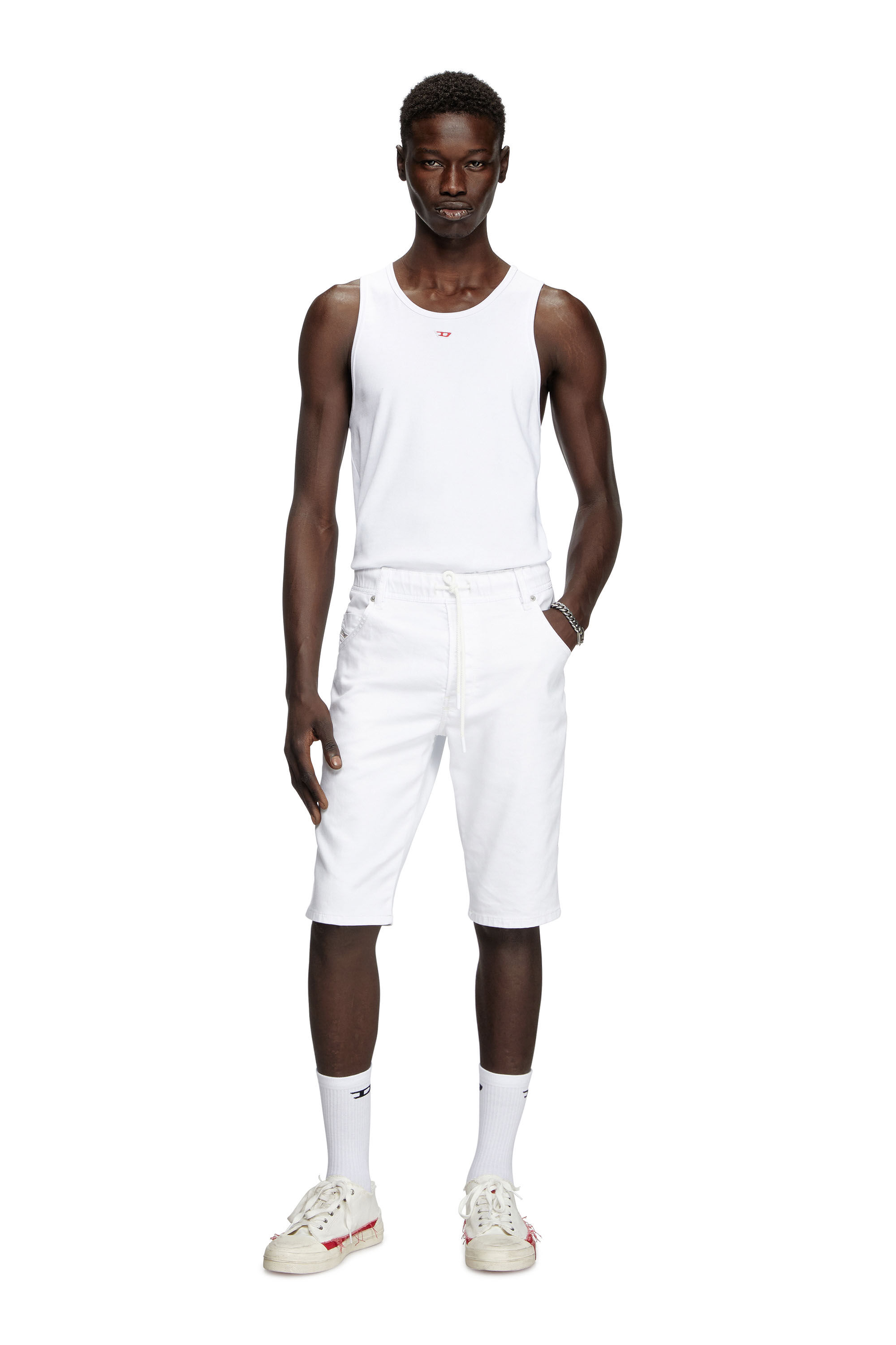 Diesel - D-KROOSHORT JOGGJEANS, Man's Slim shorts in solid-colour JoggJeans® in White - 3