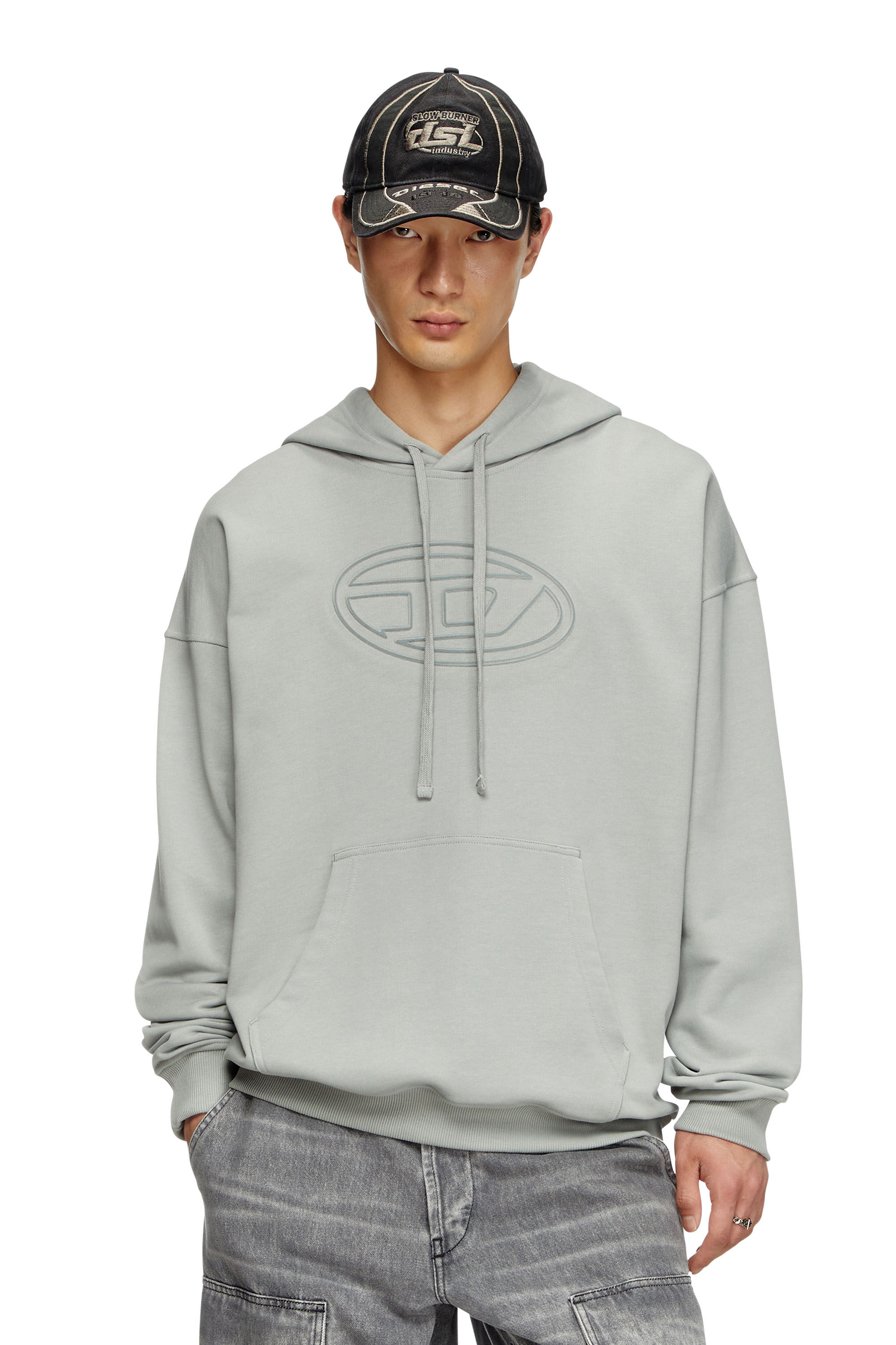 ★DIESEL★ S Woomer Begobal Hood Neutral Gray A037910JYYJ9DU Men's Hoodie with embossed Oval D | Grey | Diesel