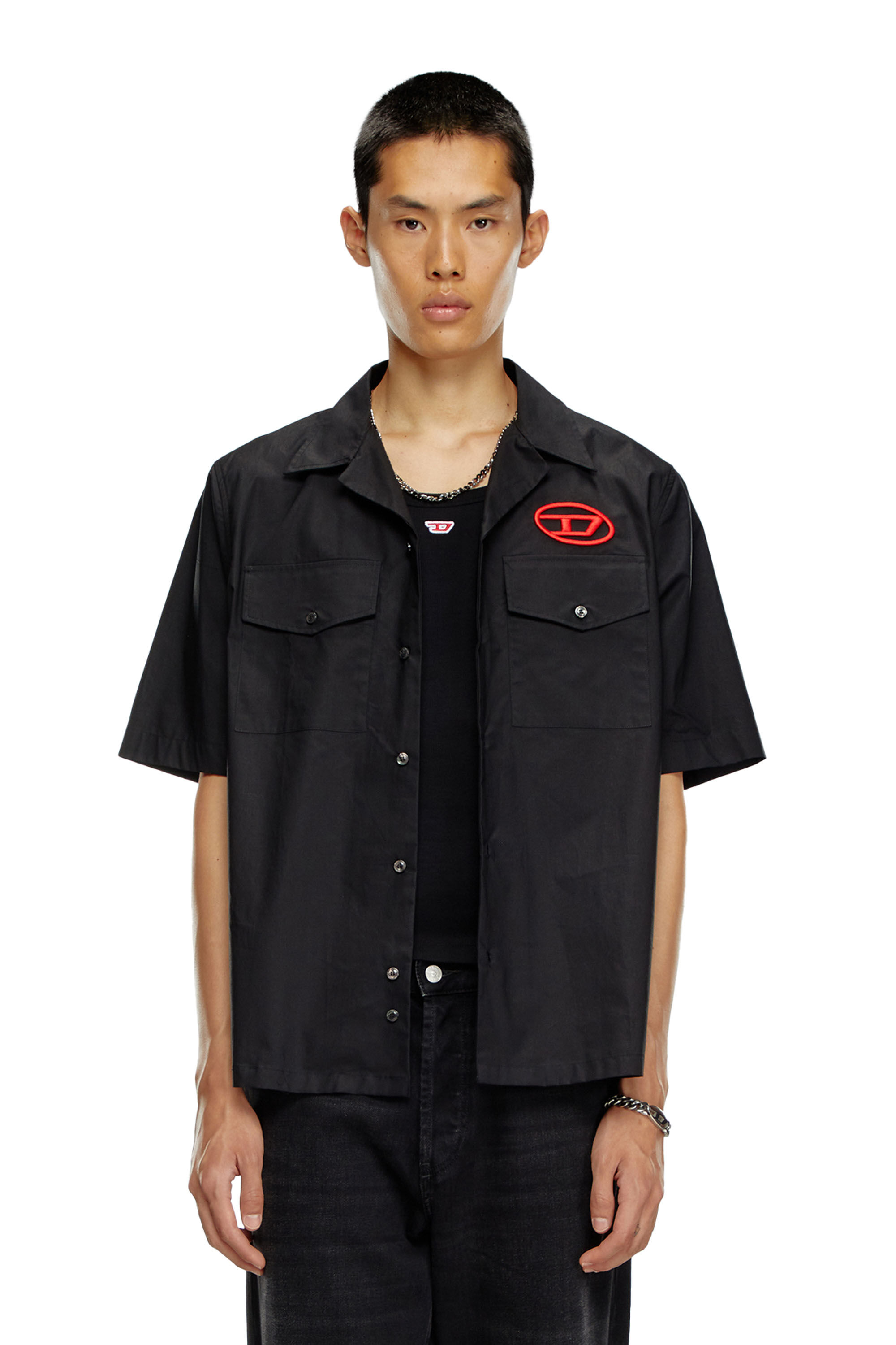 Men's Bowling shirt with embroidered logo | Black | Diesel