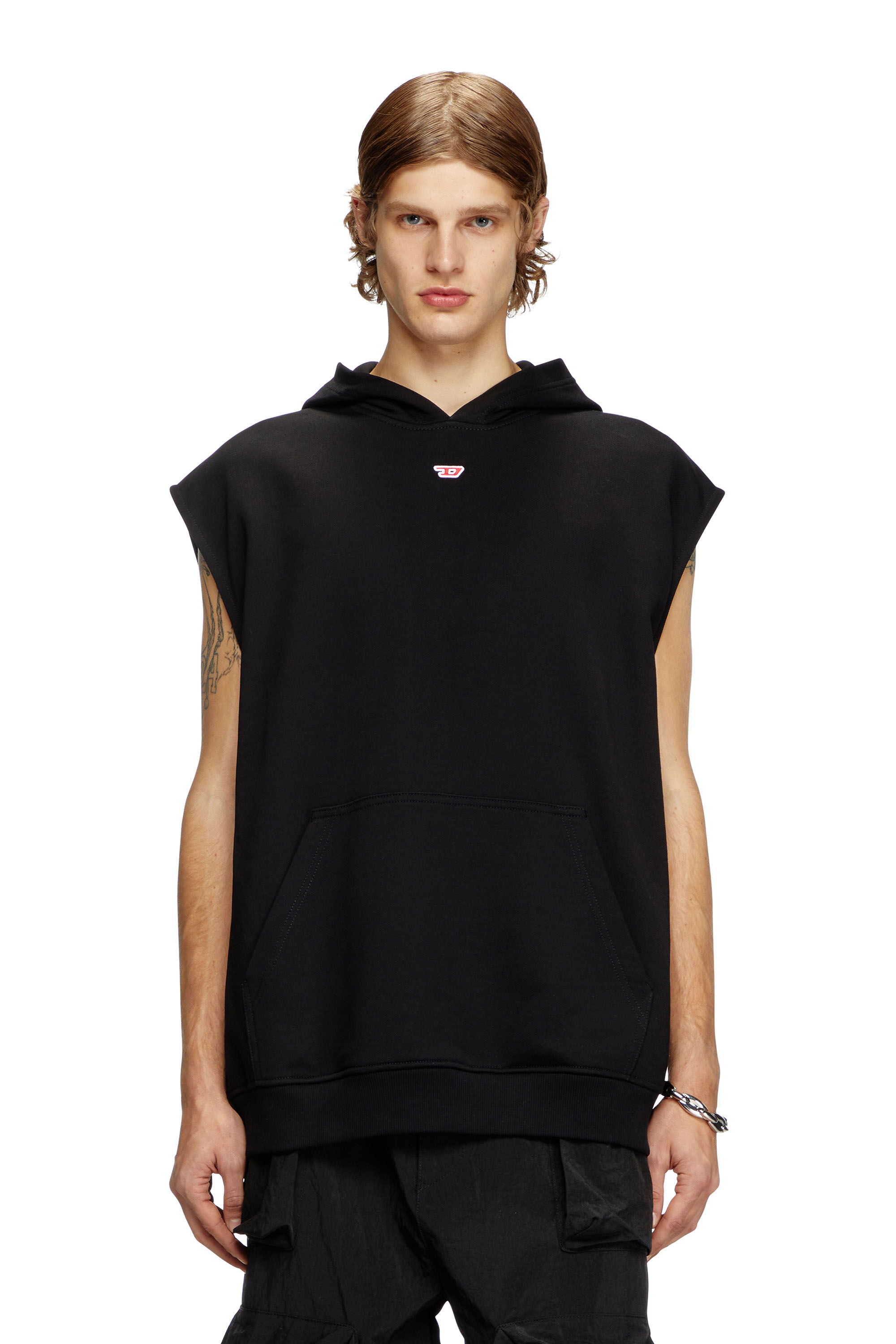 Men's Sleeveless hoodie with D logo | Black | Diesel