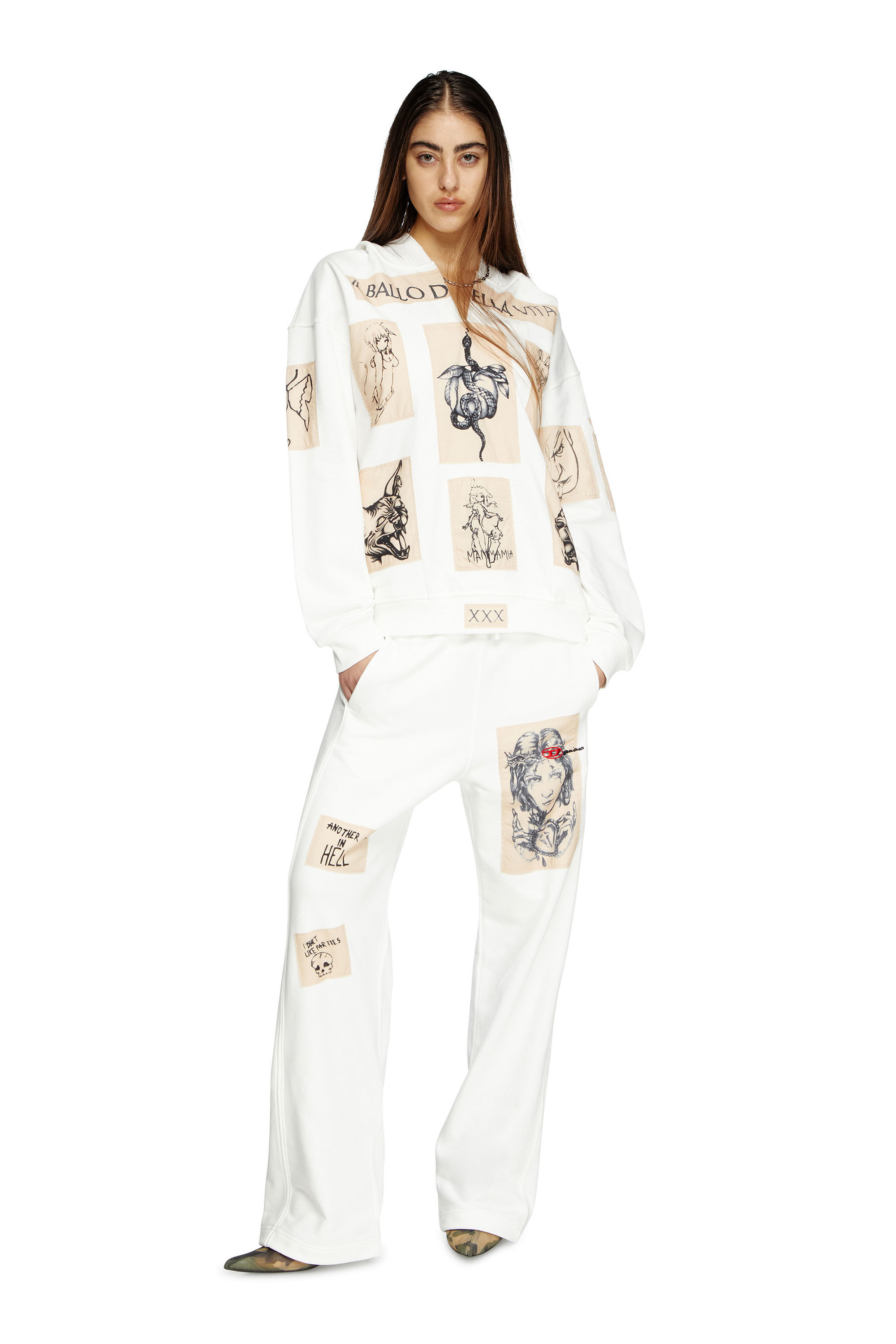 Women's Track pants with tattoo patches | White | Diesel Women's Track pants with tattoo patches | White | Diesel