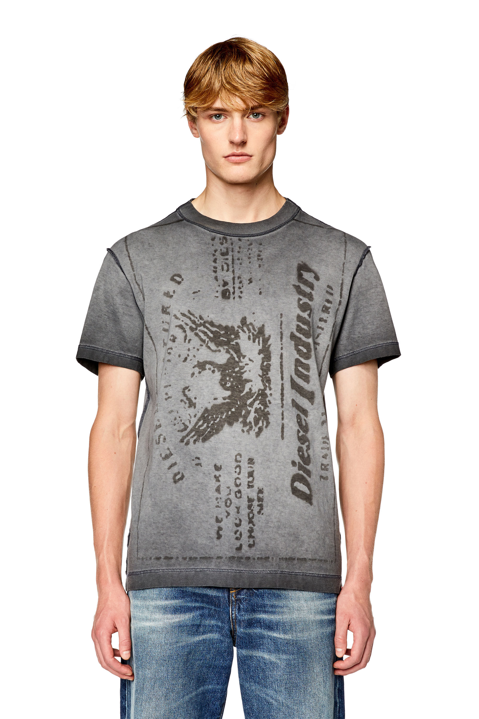 Diesel - T-DIEGOR-L2, Camiseta con estampado jacron desteñido Hombre in Gris - 5