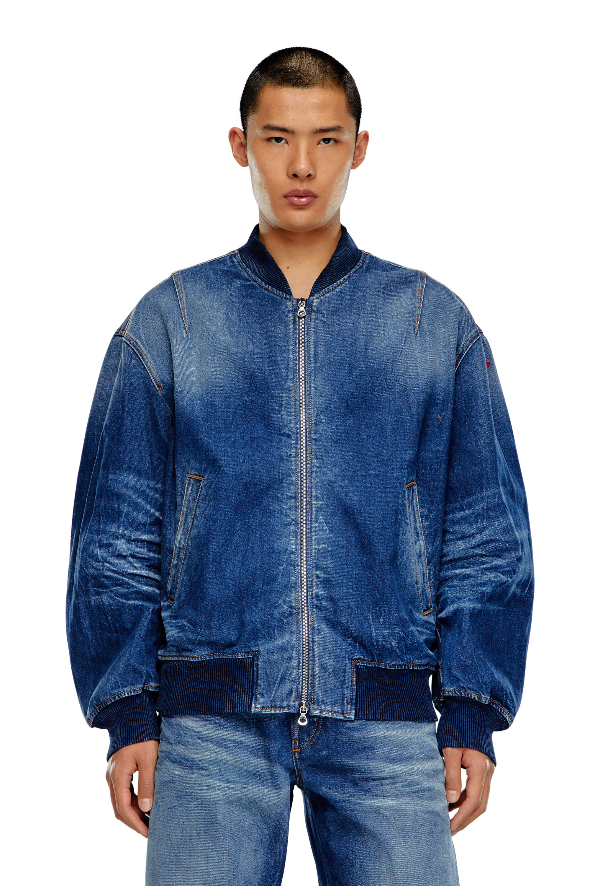 Men s Bomber jacket in dented denim D VINZ S Diesel
