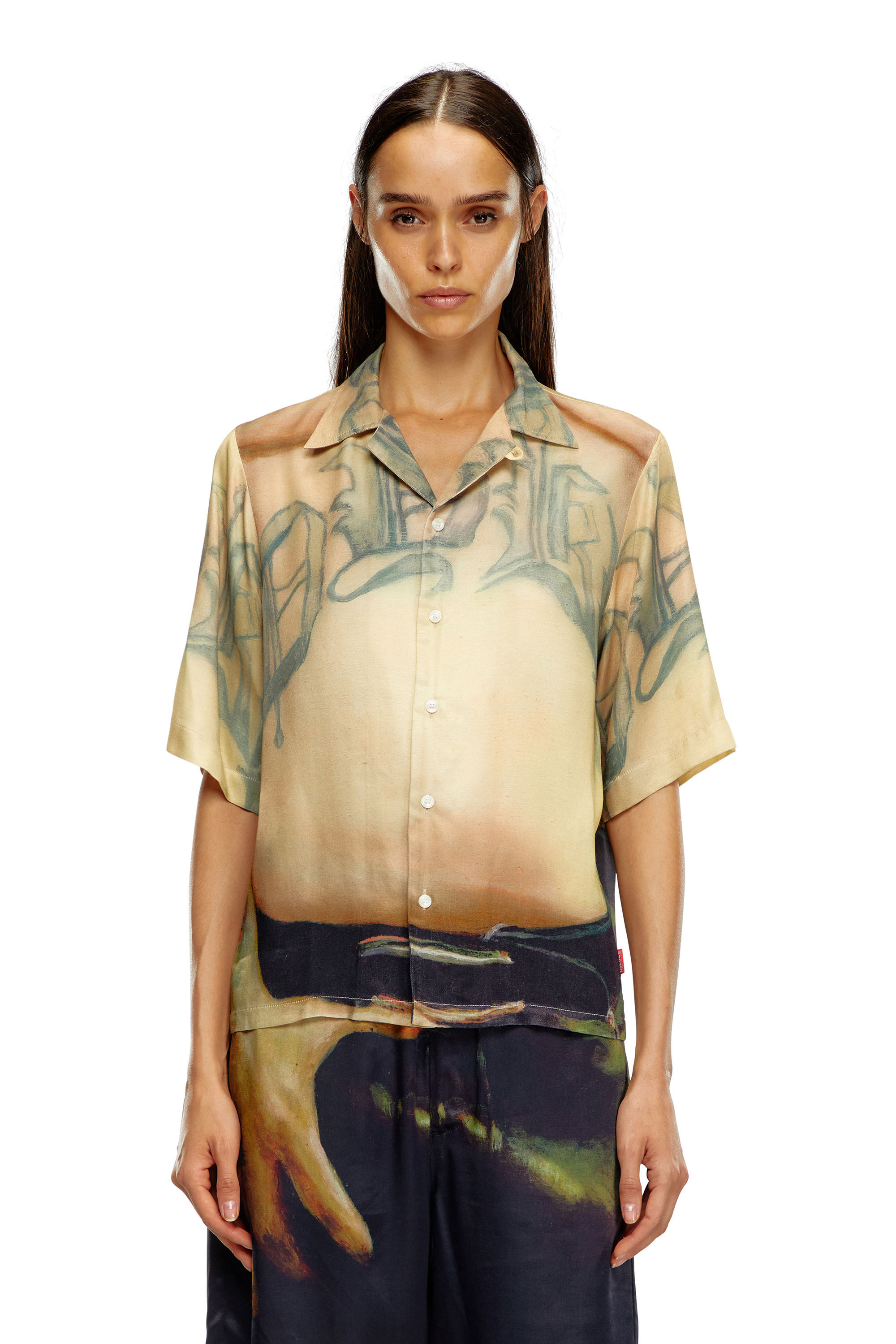 Diesel - PR-S-MEC-SS, Camisa de viscosa con estampado all-over Unisex in Beige - 5