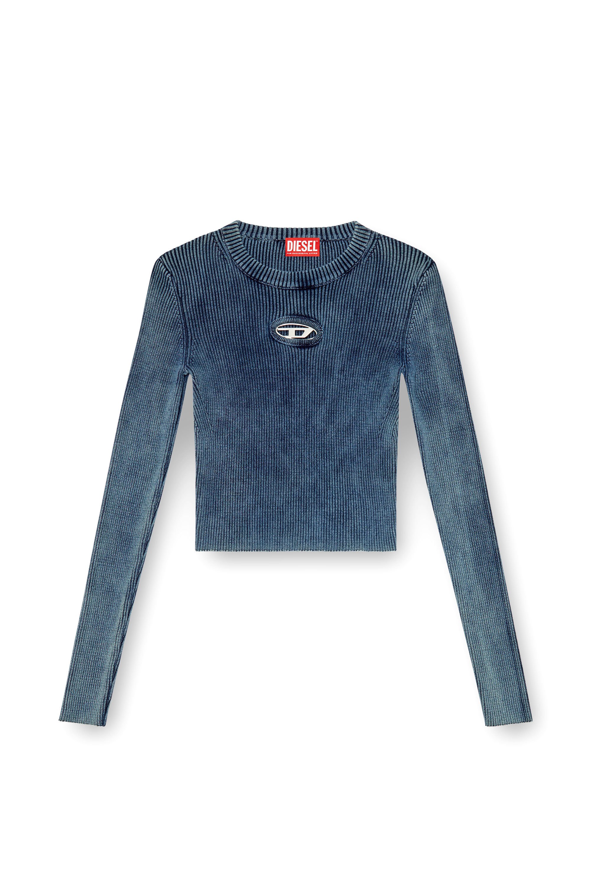Diesel - M-ANCHOR-A, Woman Rib-knit top with Oval D in Blue - Image 2
