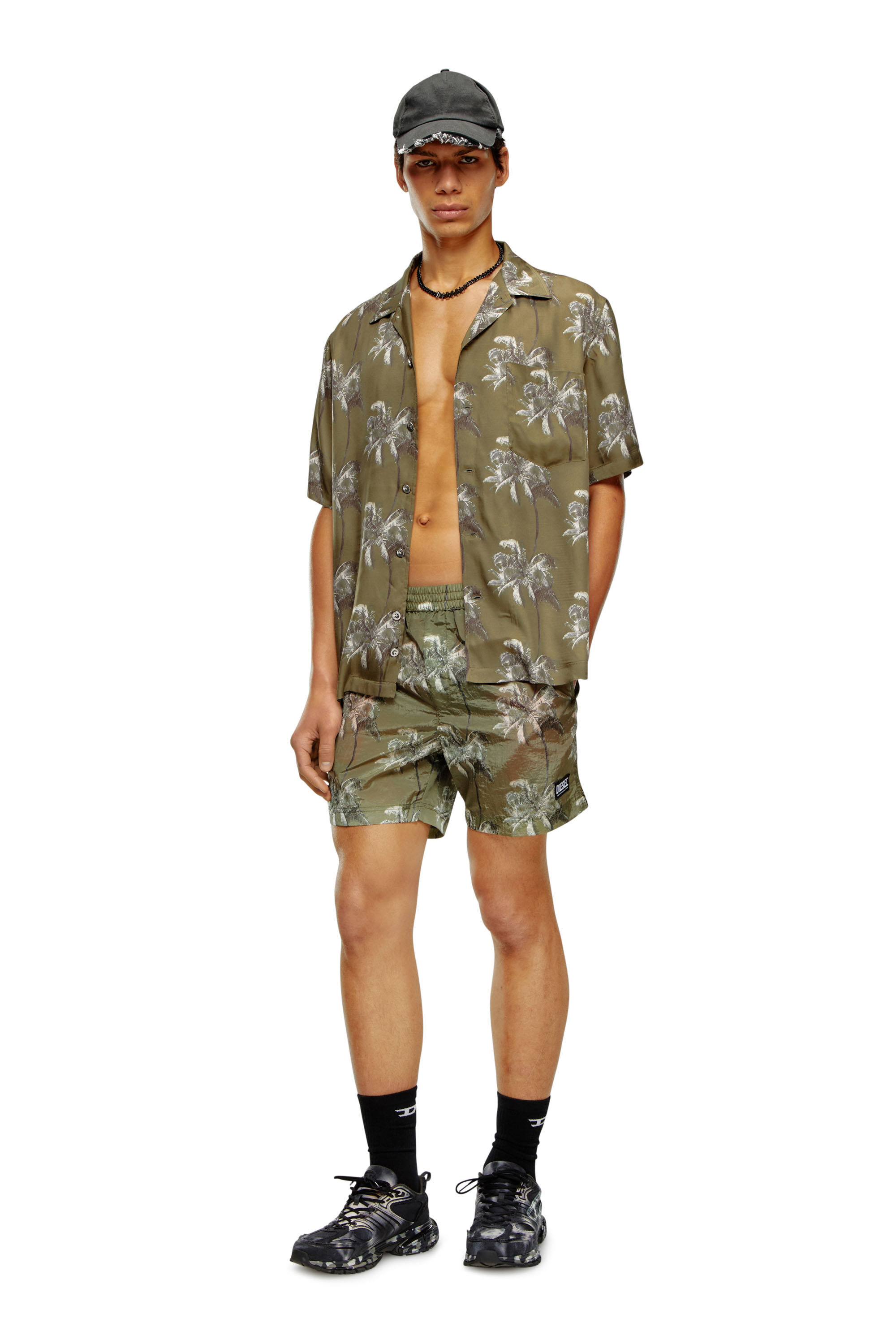 Men's Beach shirt with palm trees print | Brown | Diesel