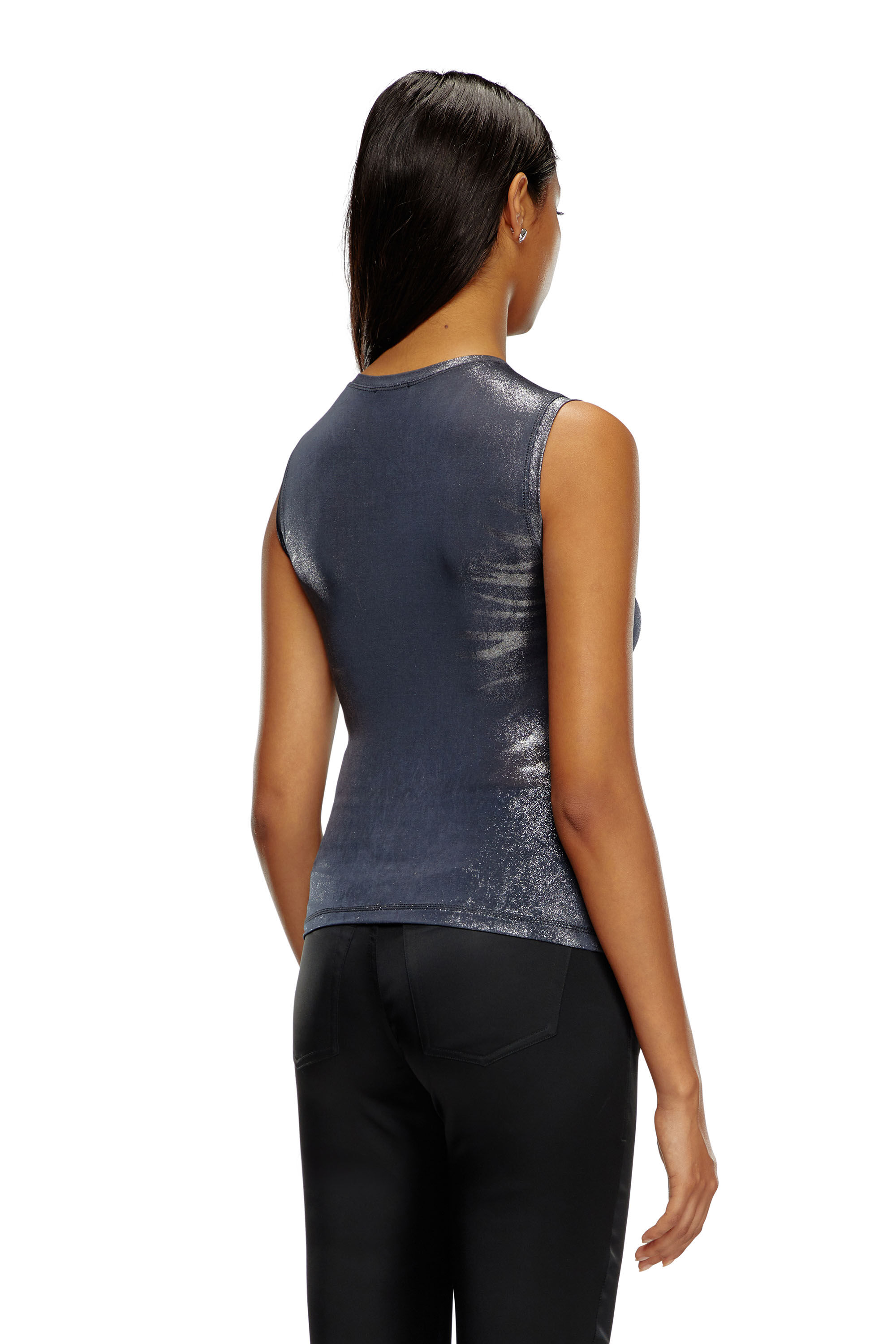 Diesel - T-VEZZY, Camiseta metálica con tirantes y abertura en el pecho Mujer in Azul marino - 5