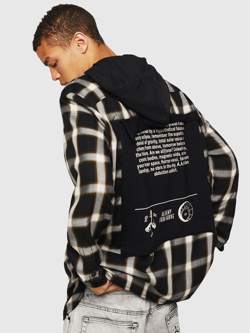 S Dovin Men Hooded Shirt With Check Motif Diesel