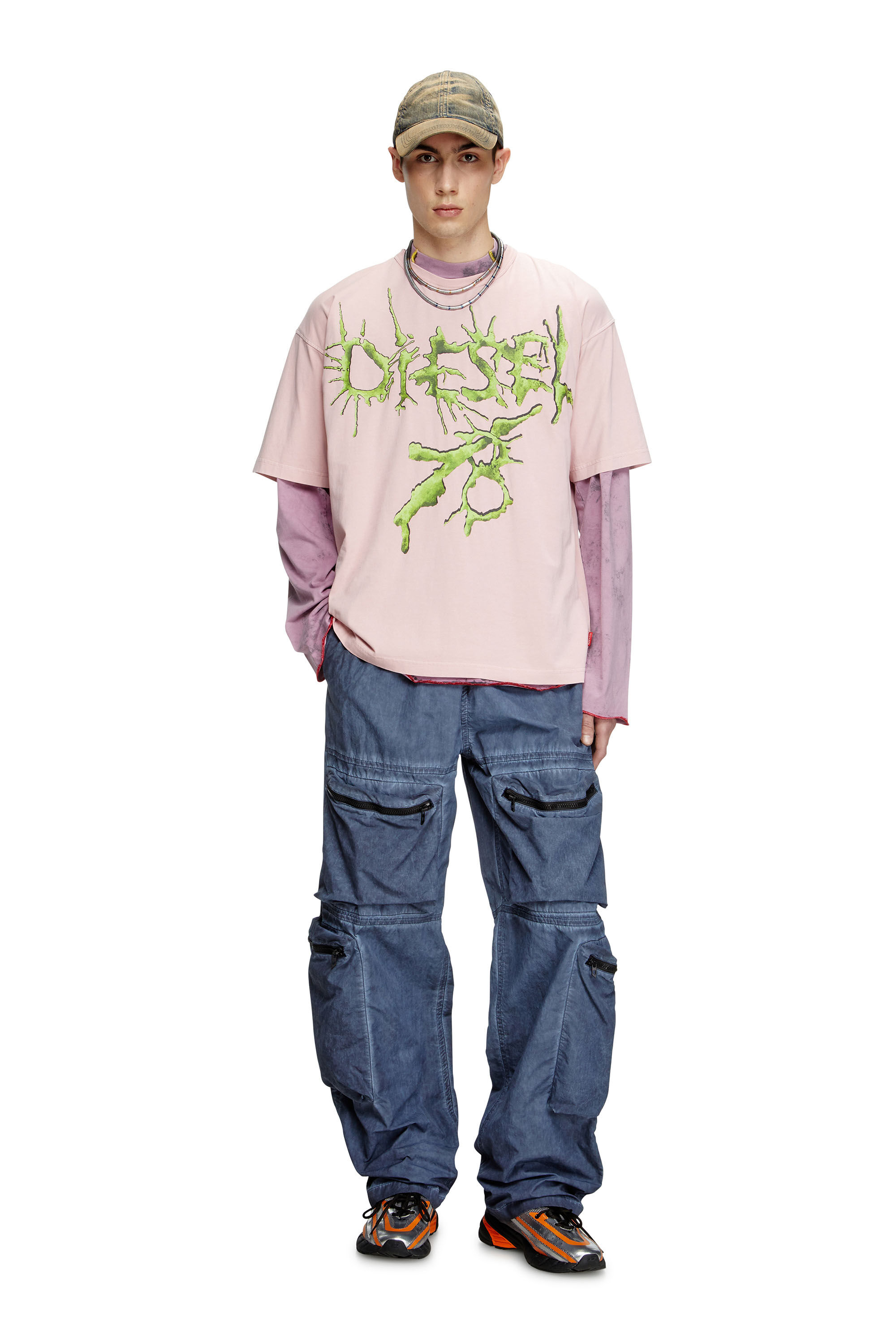 Men's T-shirt with tattoo graphics | Pink | Diesel