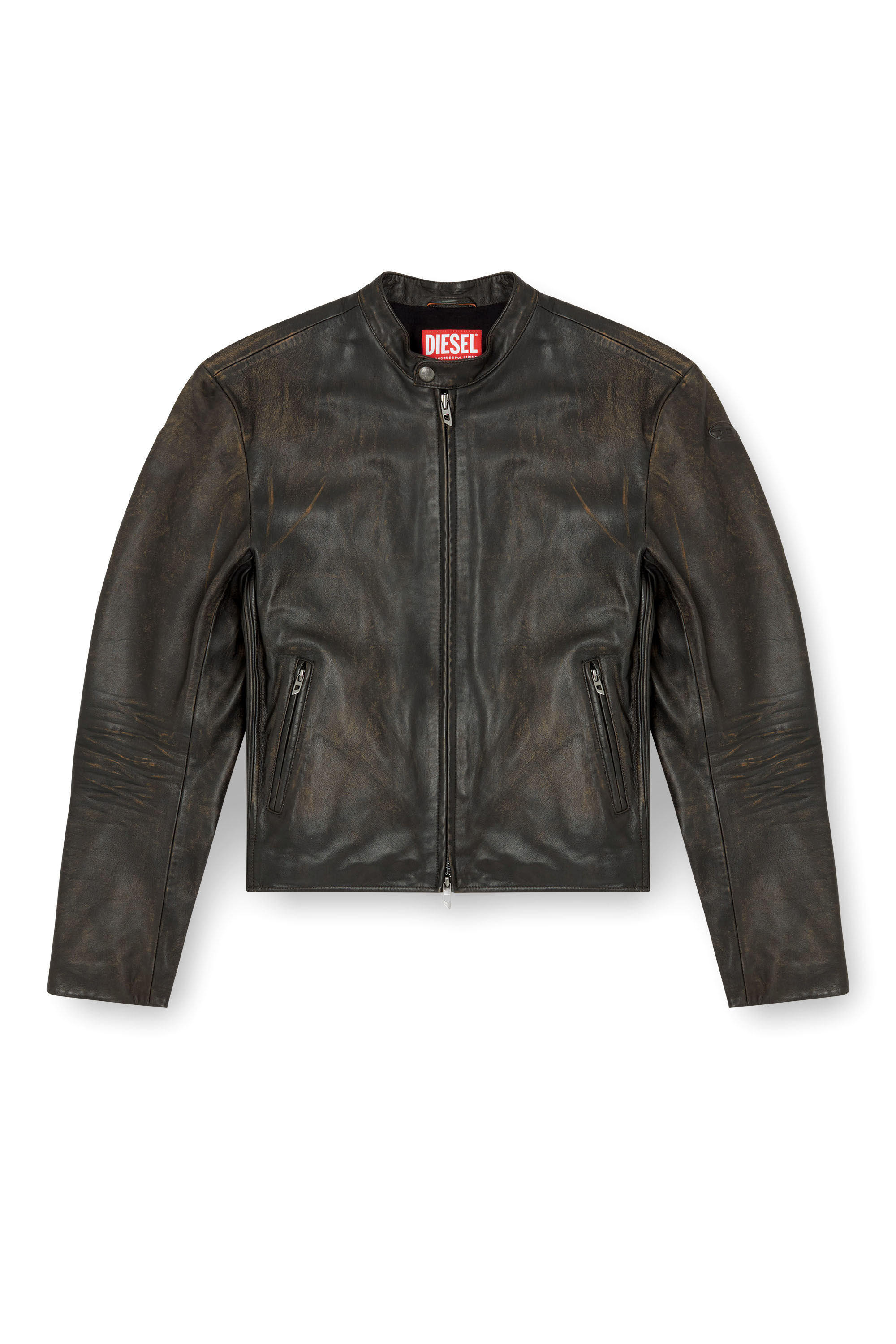 Diesel - L-AROSS, Chaqueta biker de cuero desgastado Hombre in Marrón - 2