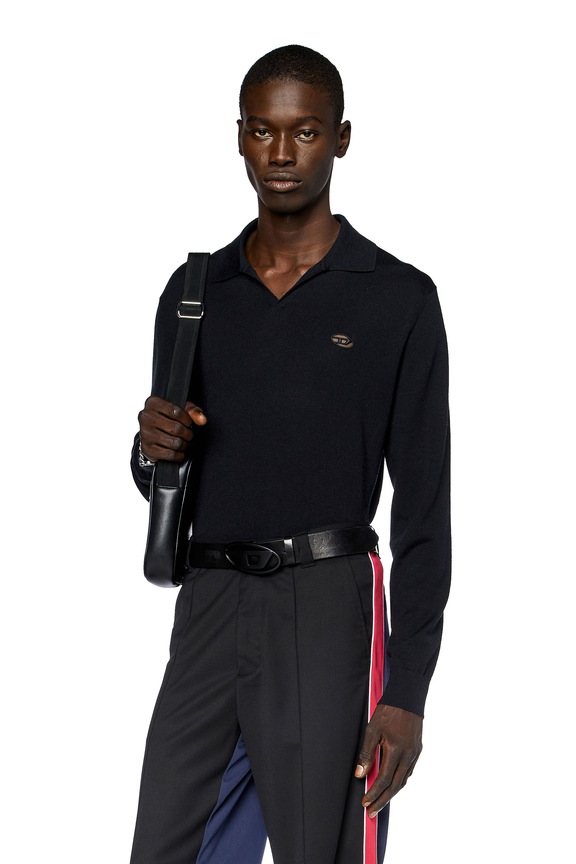 Diesel - K-GLARE, Man's Wool jumper with polo collar in Black - 3