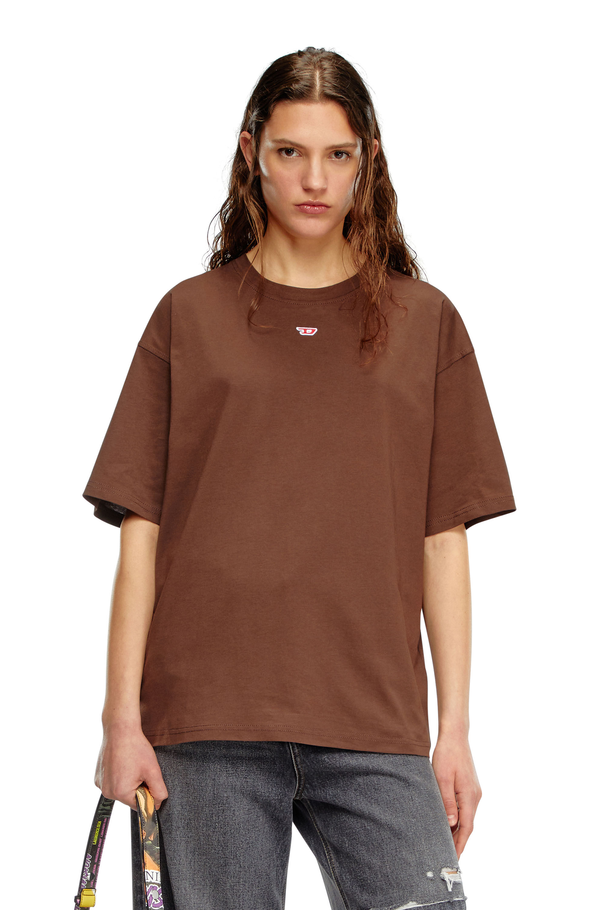 Women's T-shirt with embroidered D patch | Brown | Diesel