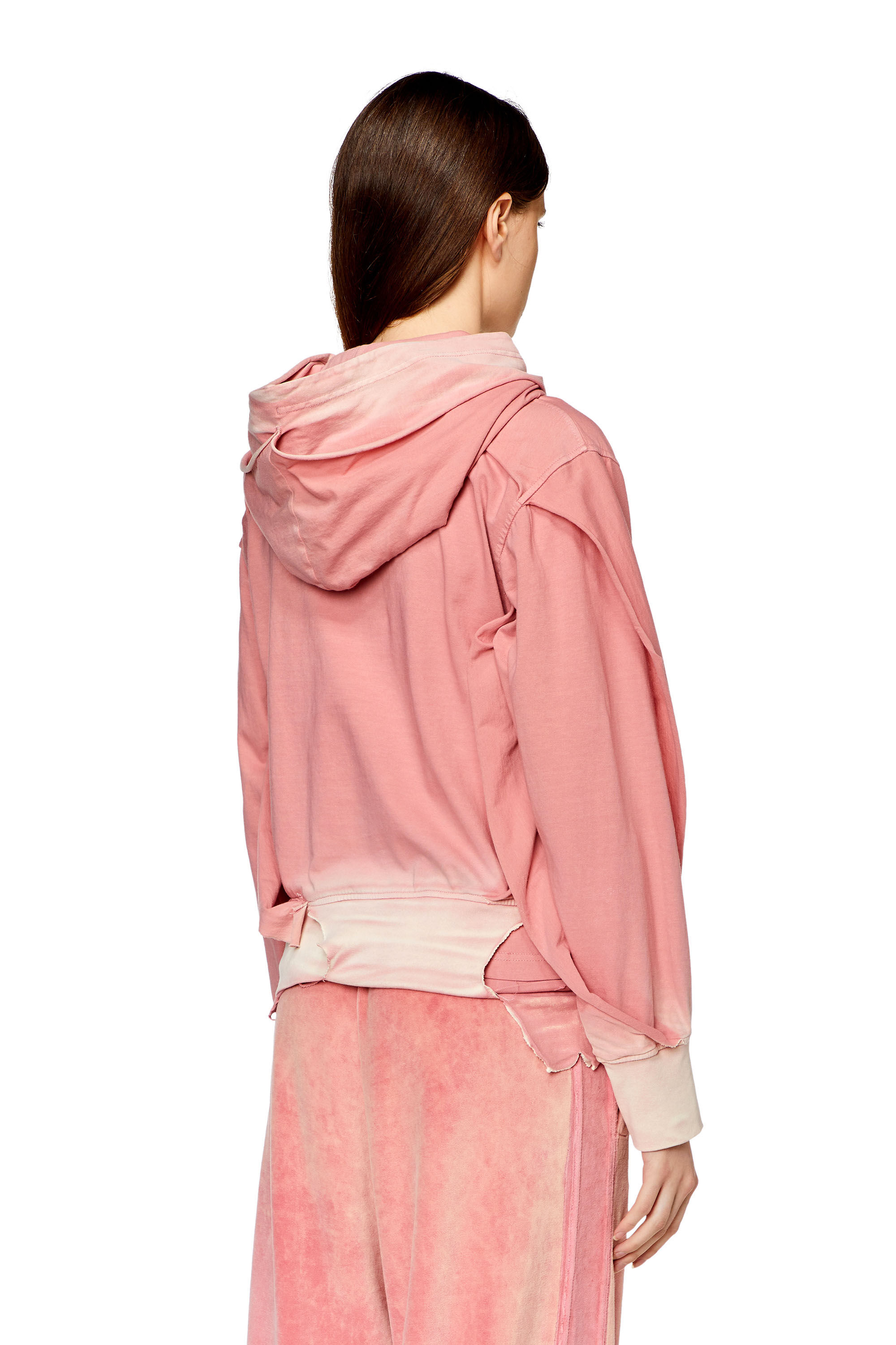 Women's Hoodie with destroyed peel-off effect | Pink | Diesel Women's Hoodie with destroyed peel-off effect | Pink | Diesel