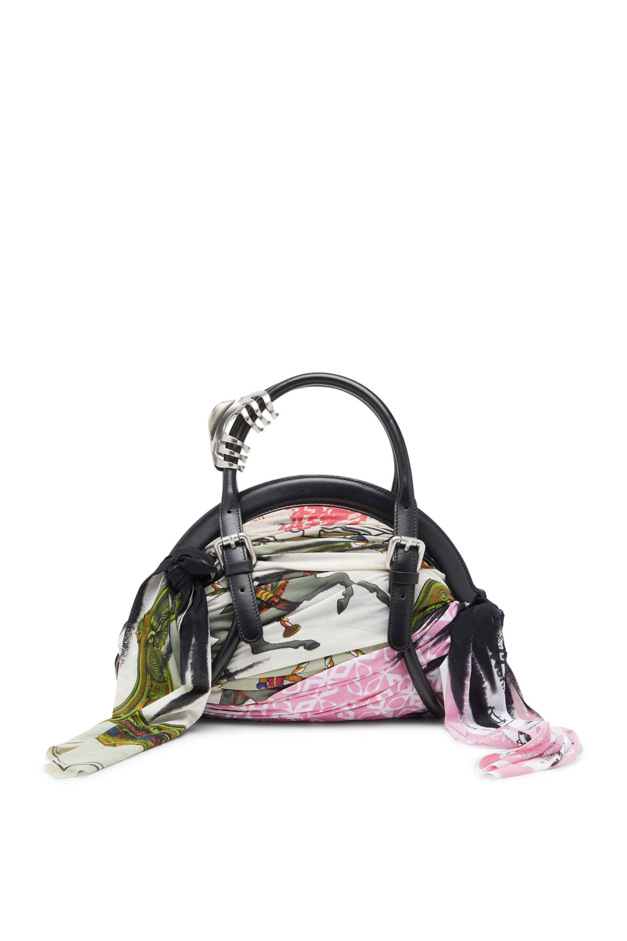 Diesel - TRASH-D TOP HANDLE, Trash-D-Bolso de mano de bandana en cuero y tejido de jersey Mujer in Multicolor - 1