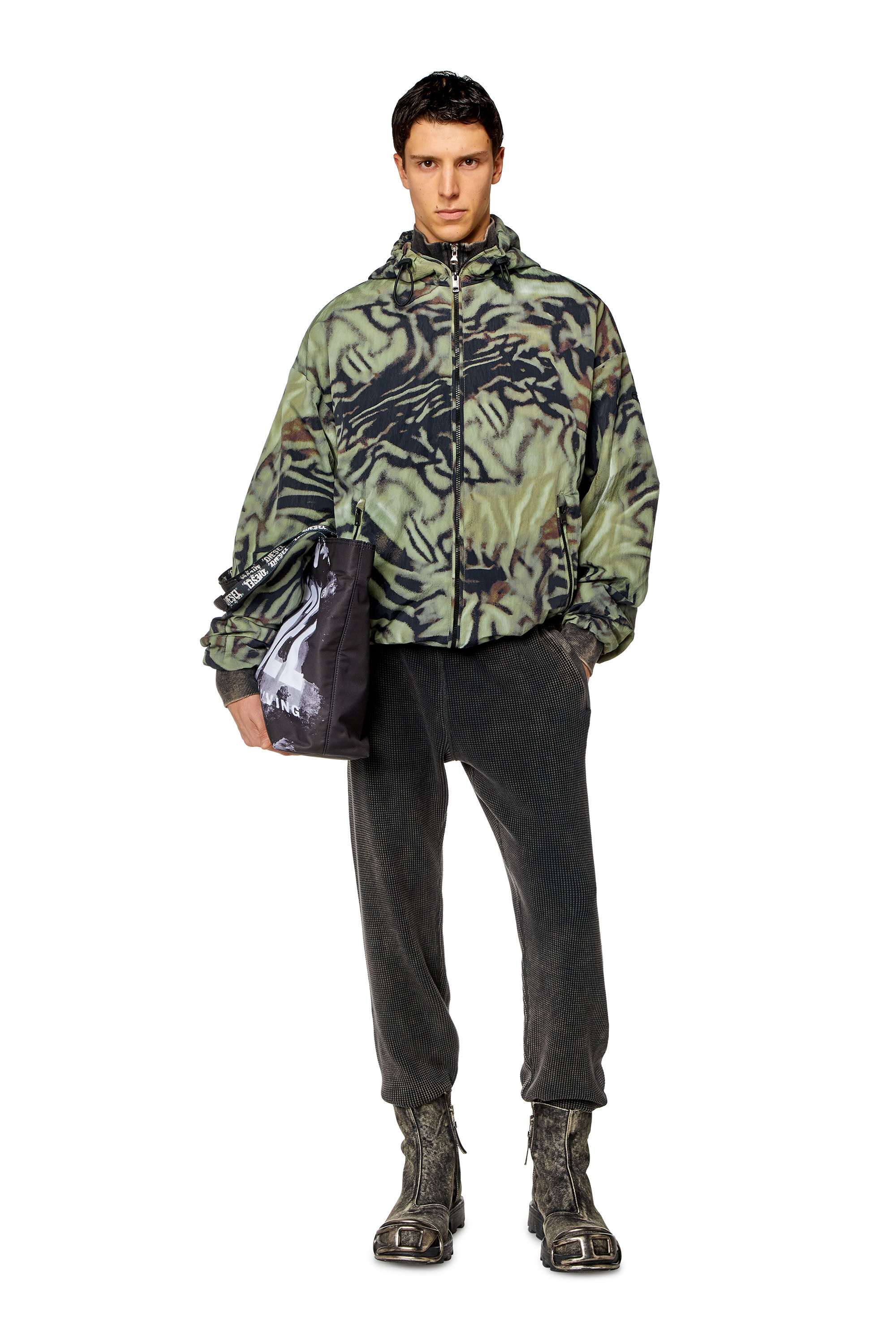 【返品不可】 windbreaker Nylon Men's with Diesel | Green | print camo-zebra ジャケット・アウター