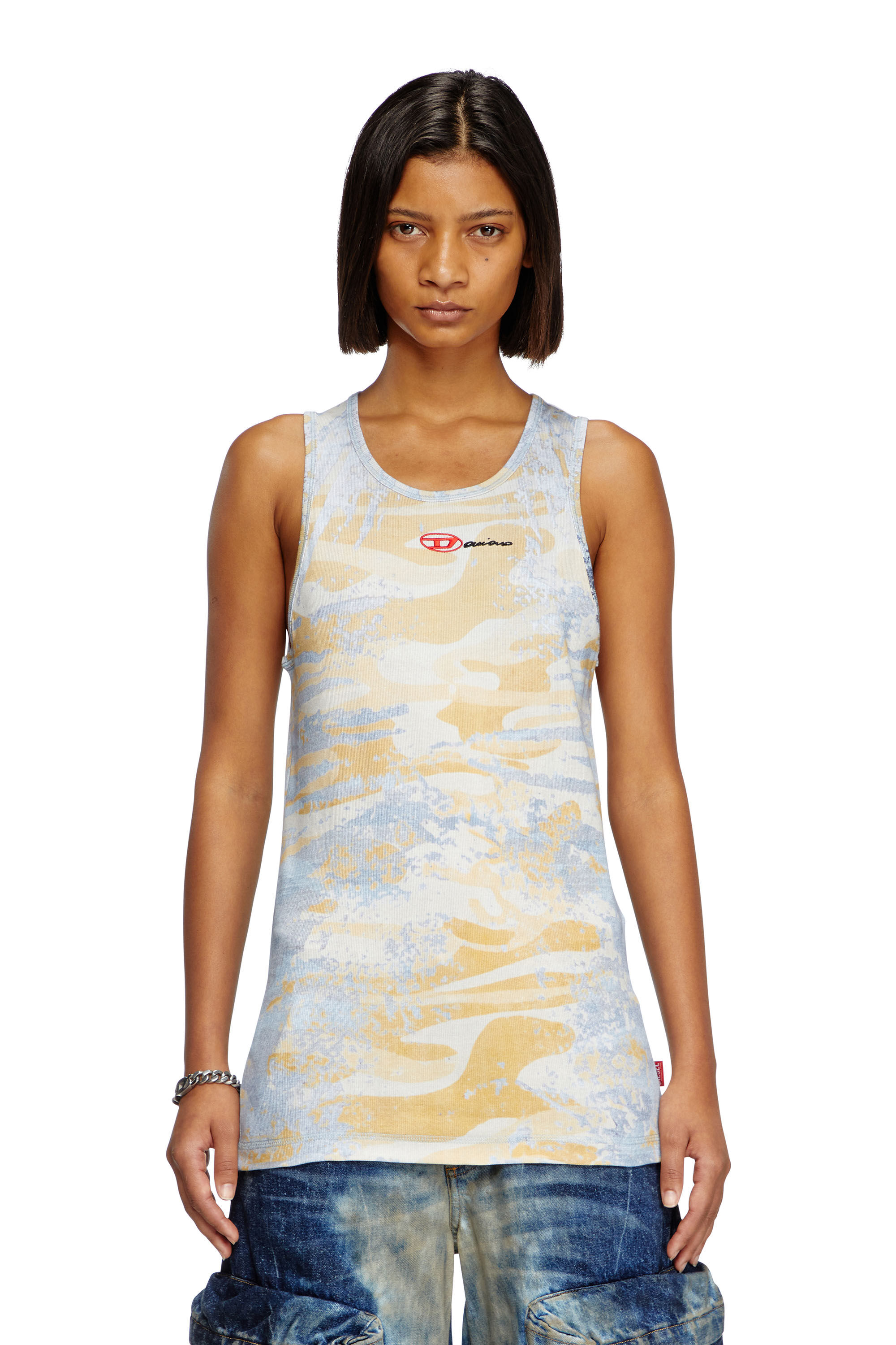 Diesel - T-LIFTY-DD, Camiseta con tirantes de camuflaje en algodón elástico Unisex in Multicolor - 5