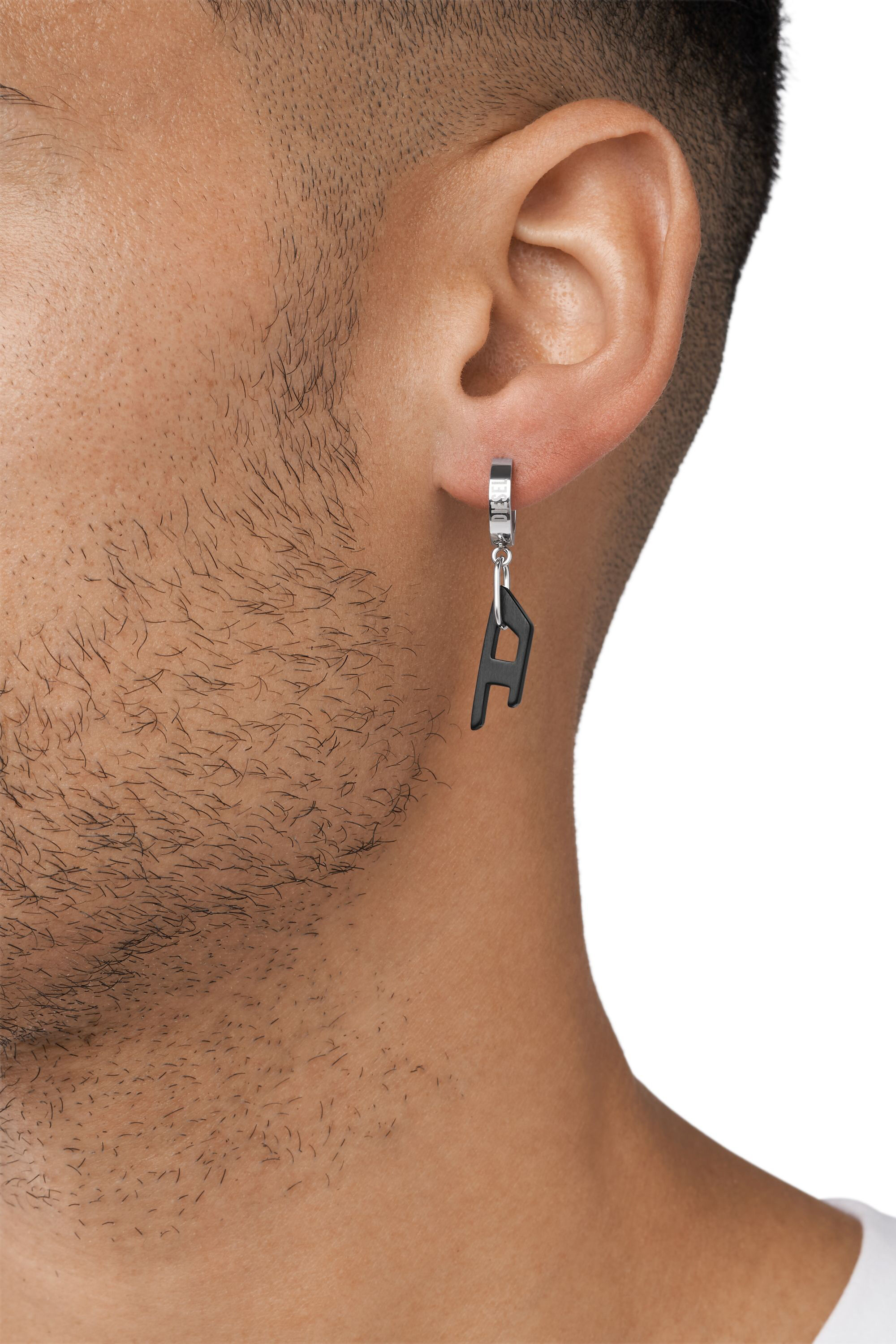 ☆DIESEL☆ Two-tone hoop single earring DX1418931 Women's Two-tone Stainless Steel single hoop earring | Black