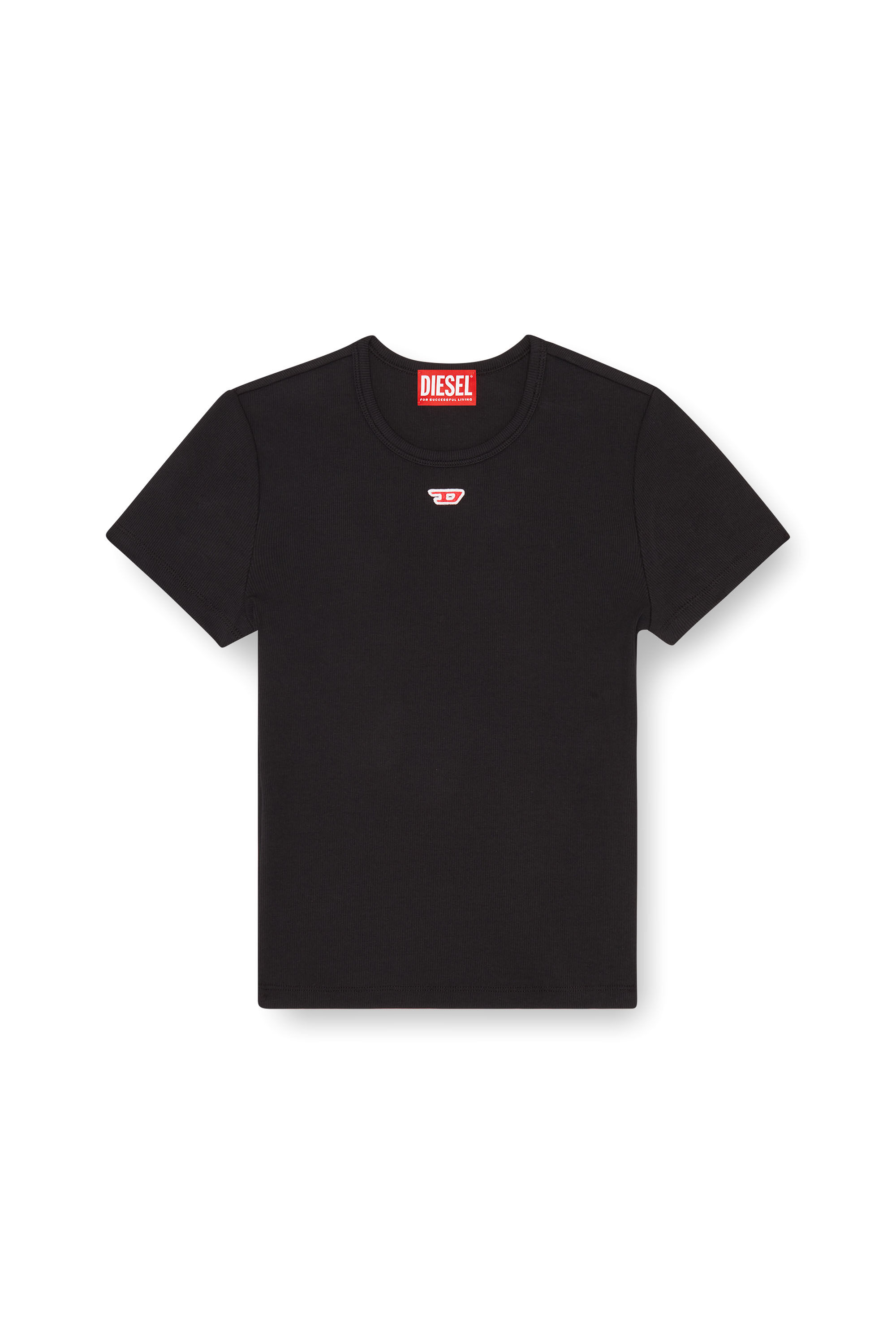 Diesel - T-ELE-LONG-D, Camiseta con parche con logotipo D Mujer in Negro - 2