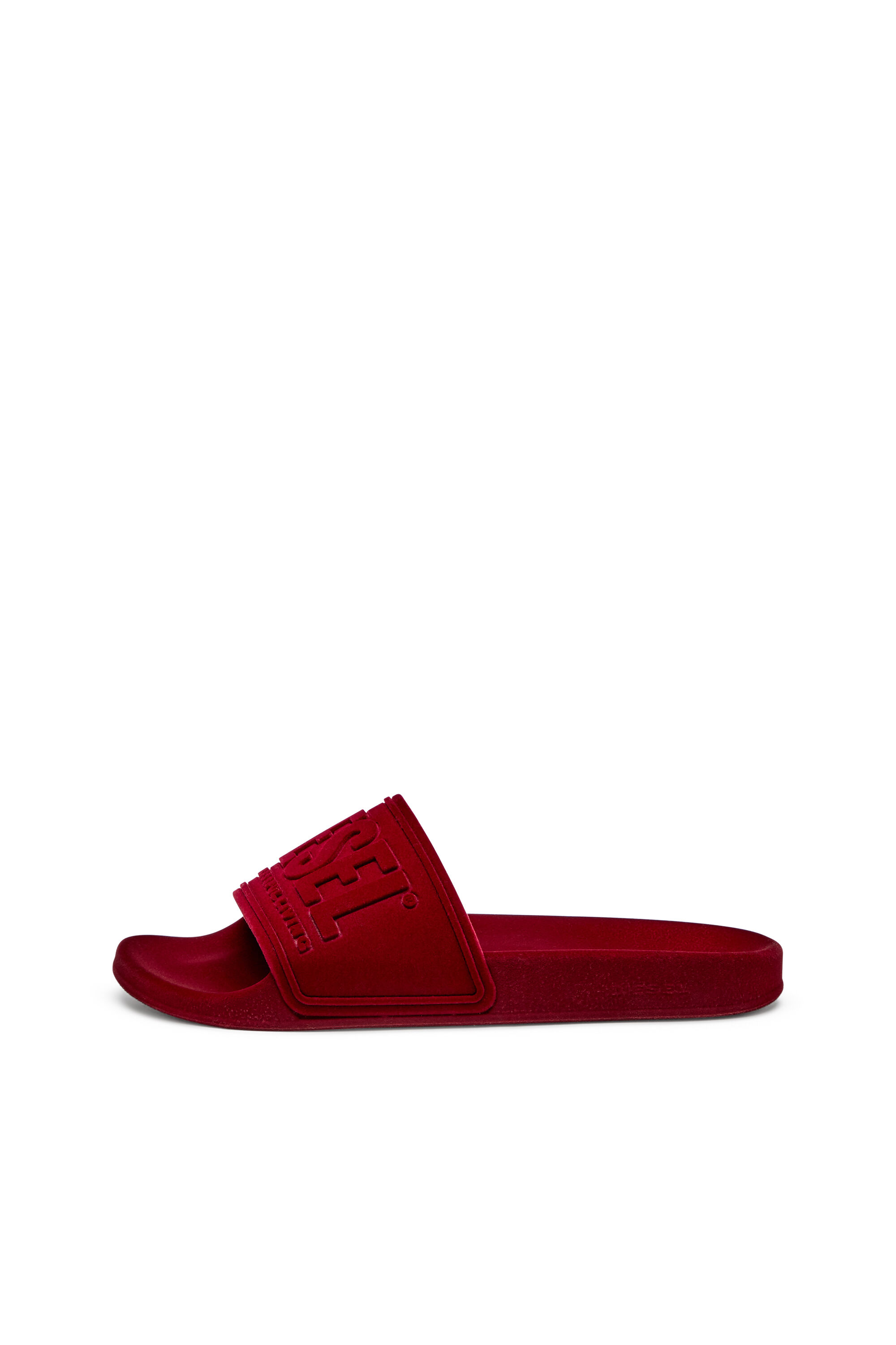 Women's Sa-Mayemi-Pool slides with velvety flocking | Red