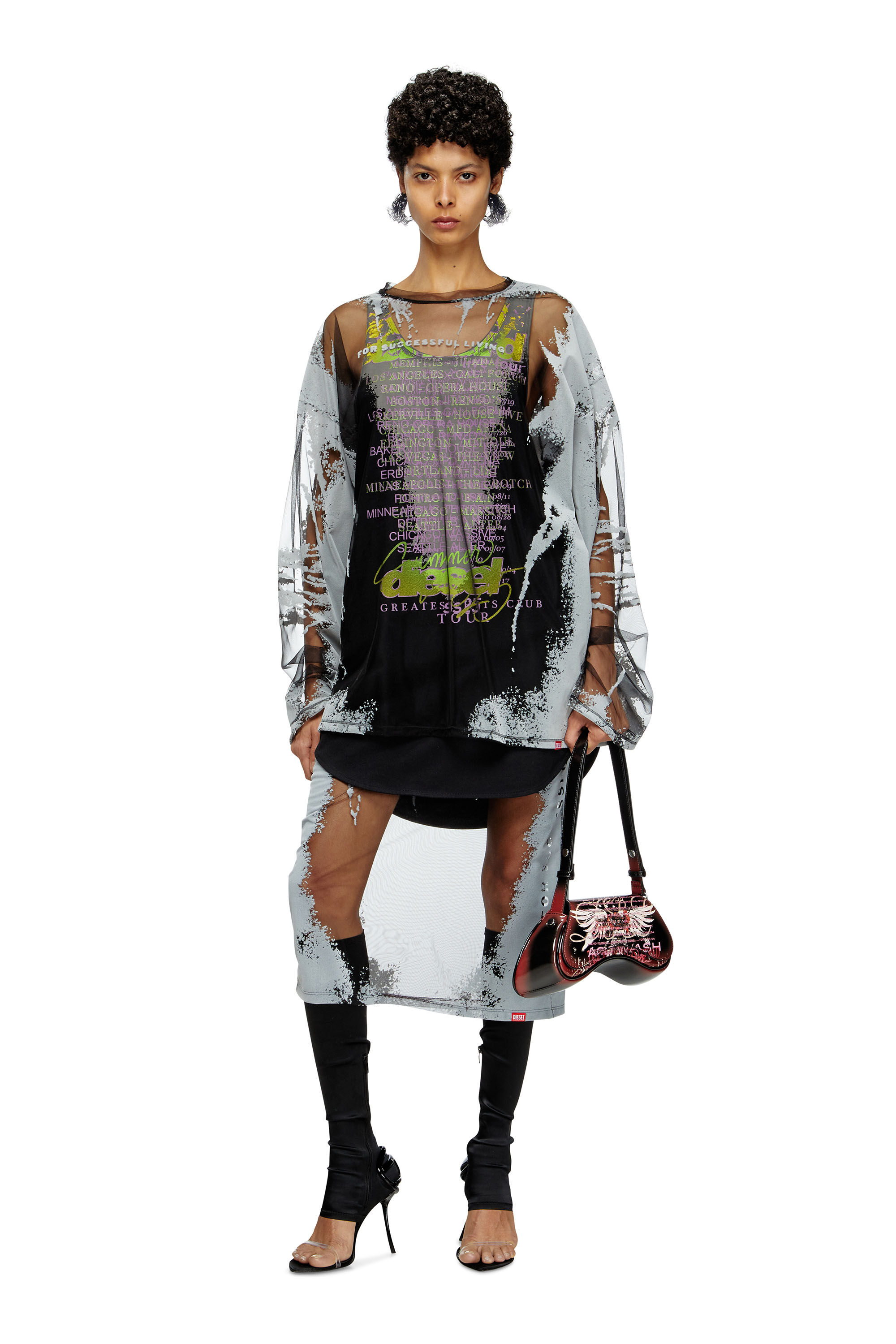 Diesel - T-SHAN, Camiseta de tirantes con estampado de letras de canciones Unisex in Negro - 6
