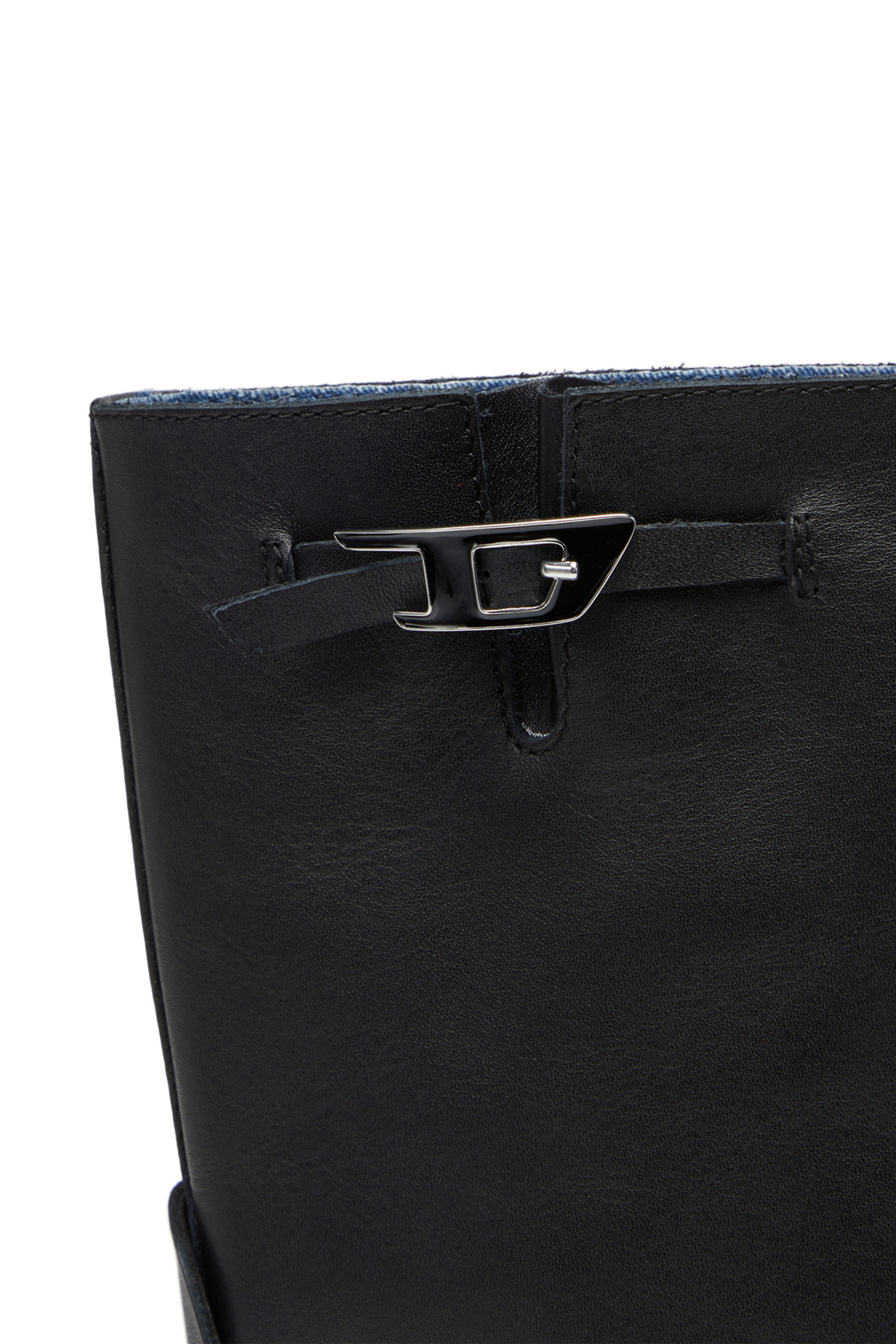 Diesel - D-HAMMER HB W, D-Hammer HB W - Botines de piel con bordes de denim Mujer in Negro - 4