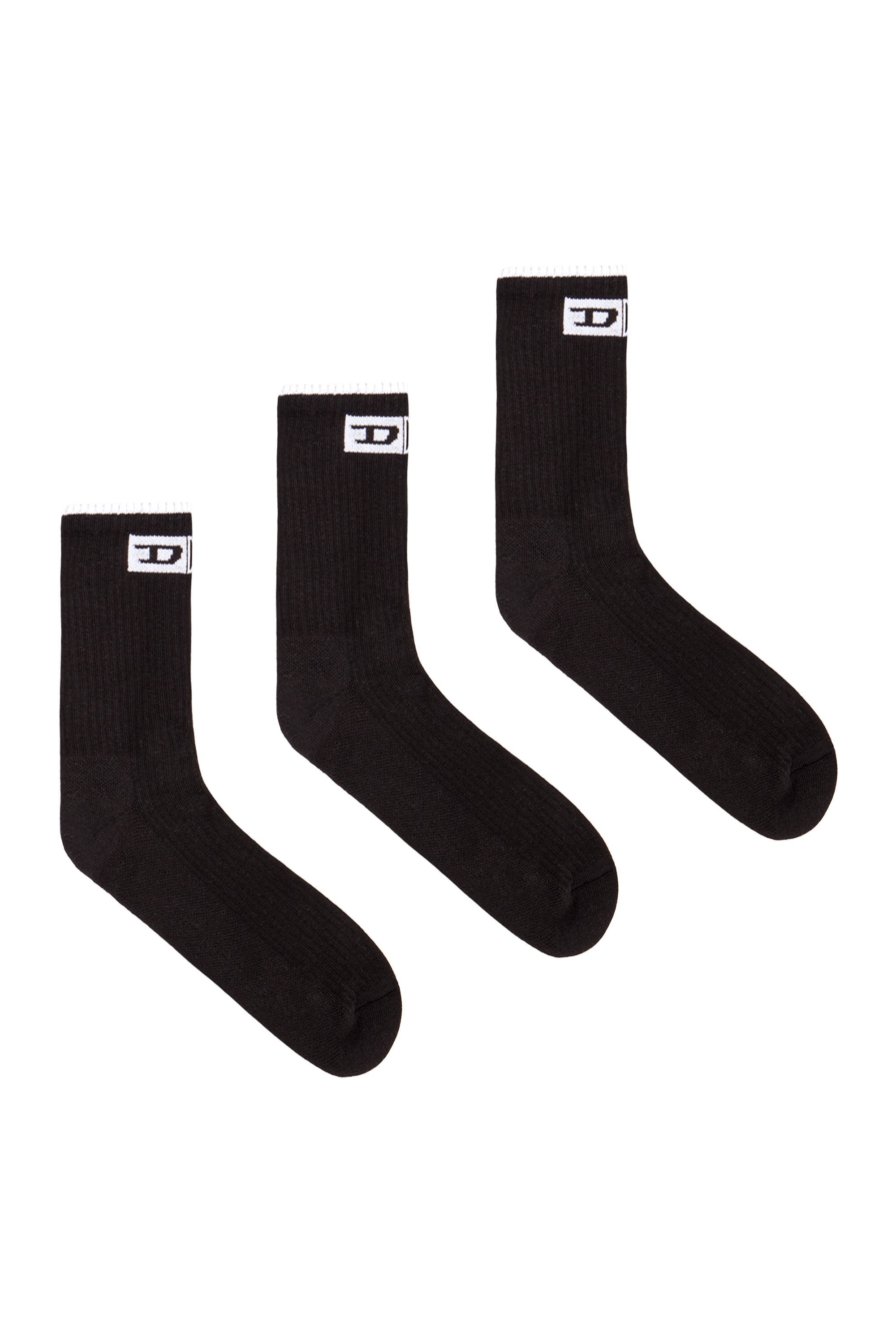 Diesel - SKM-D-DIVISION-MID-CUT-CUSHIONED-SOCKS, Hombre Paquete de 3 calcetines en canalé con logotipo en la parte delantera in Negro - Image 1