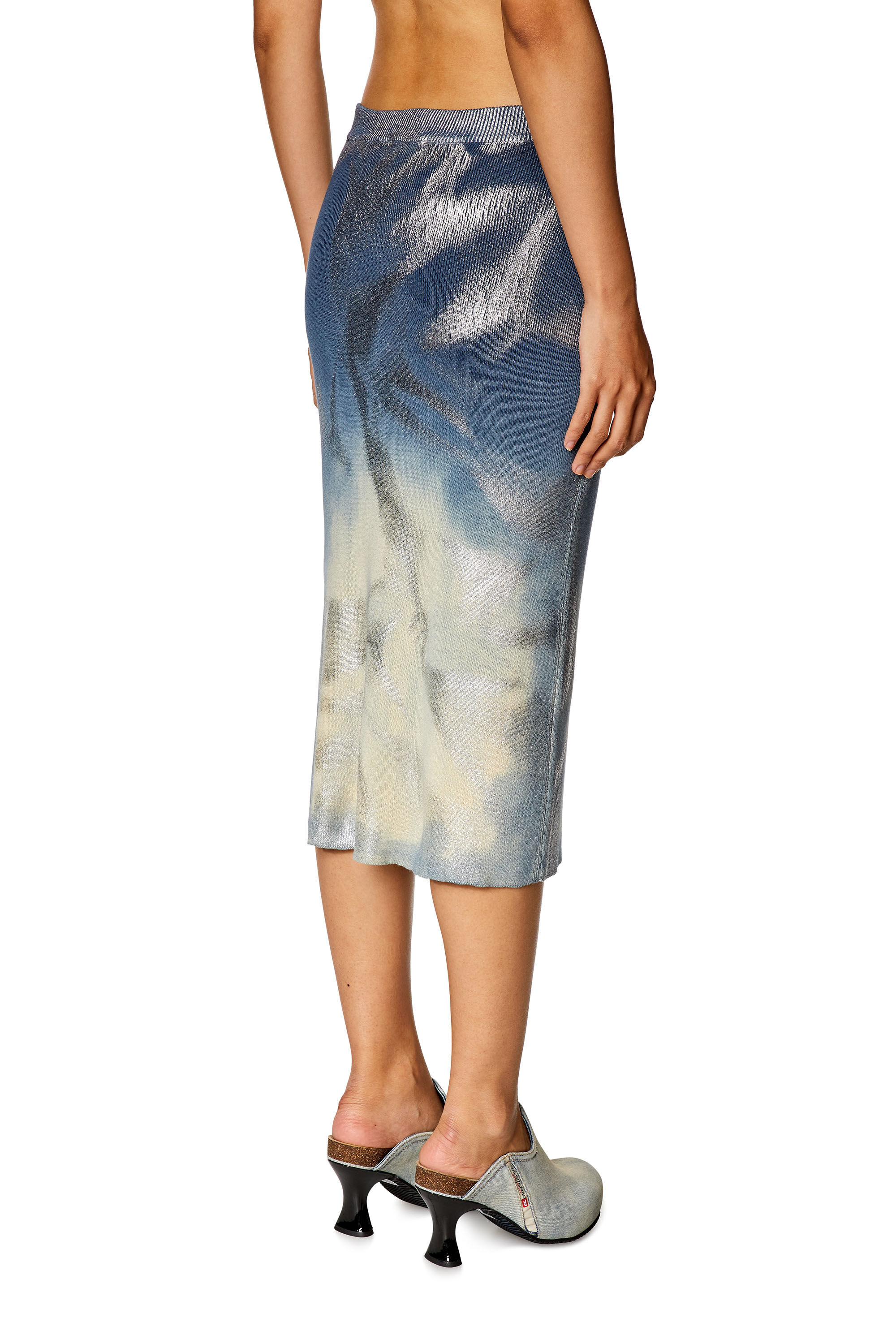 ★DIESEL★ M Ilan Skirt Blue A130280BNAE8NC Women's Knit pencil skirt with metallic effects | Blue | Diesel