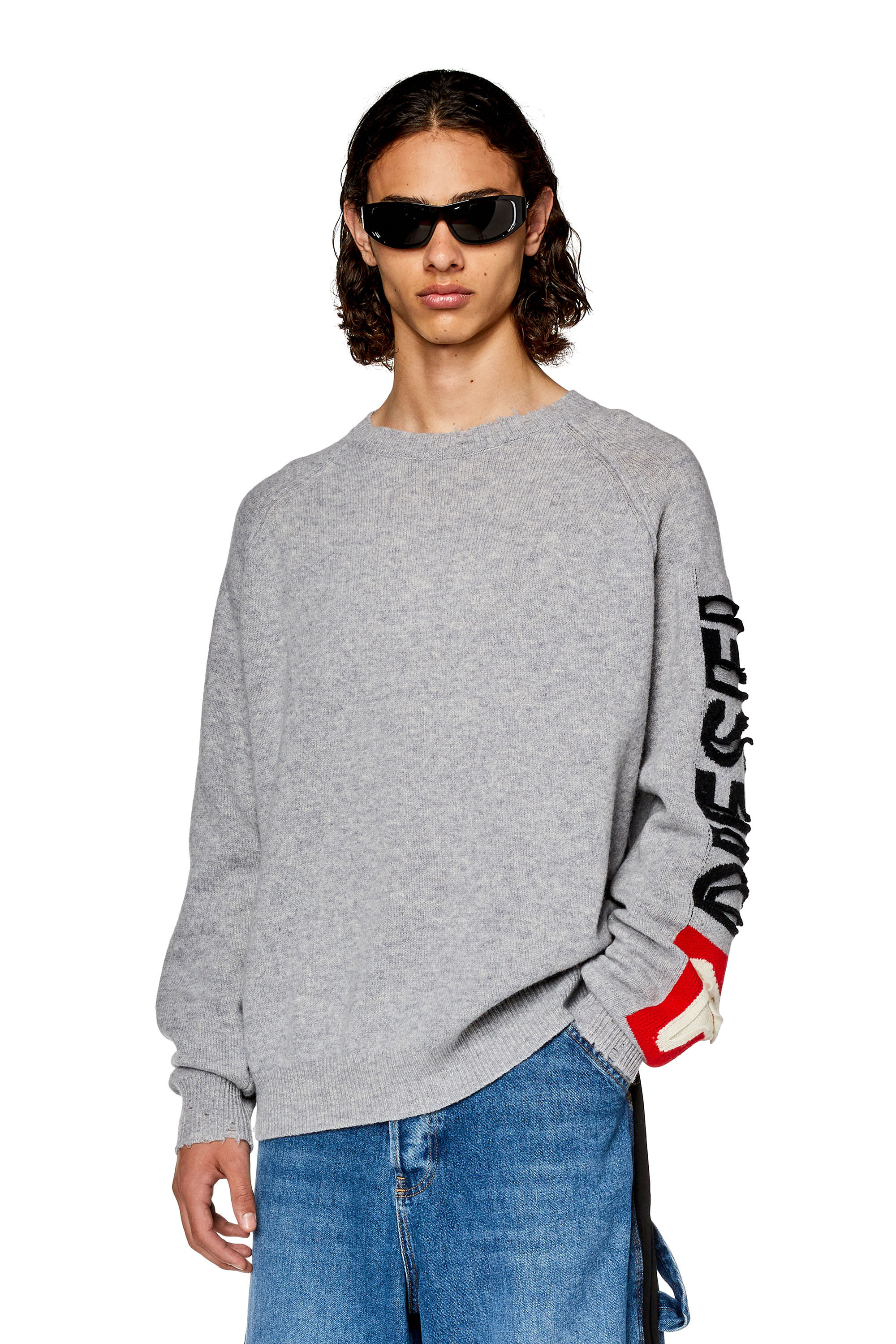 Men's Wool sweater with cut-up logo | Grey | Diesel