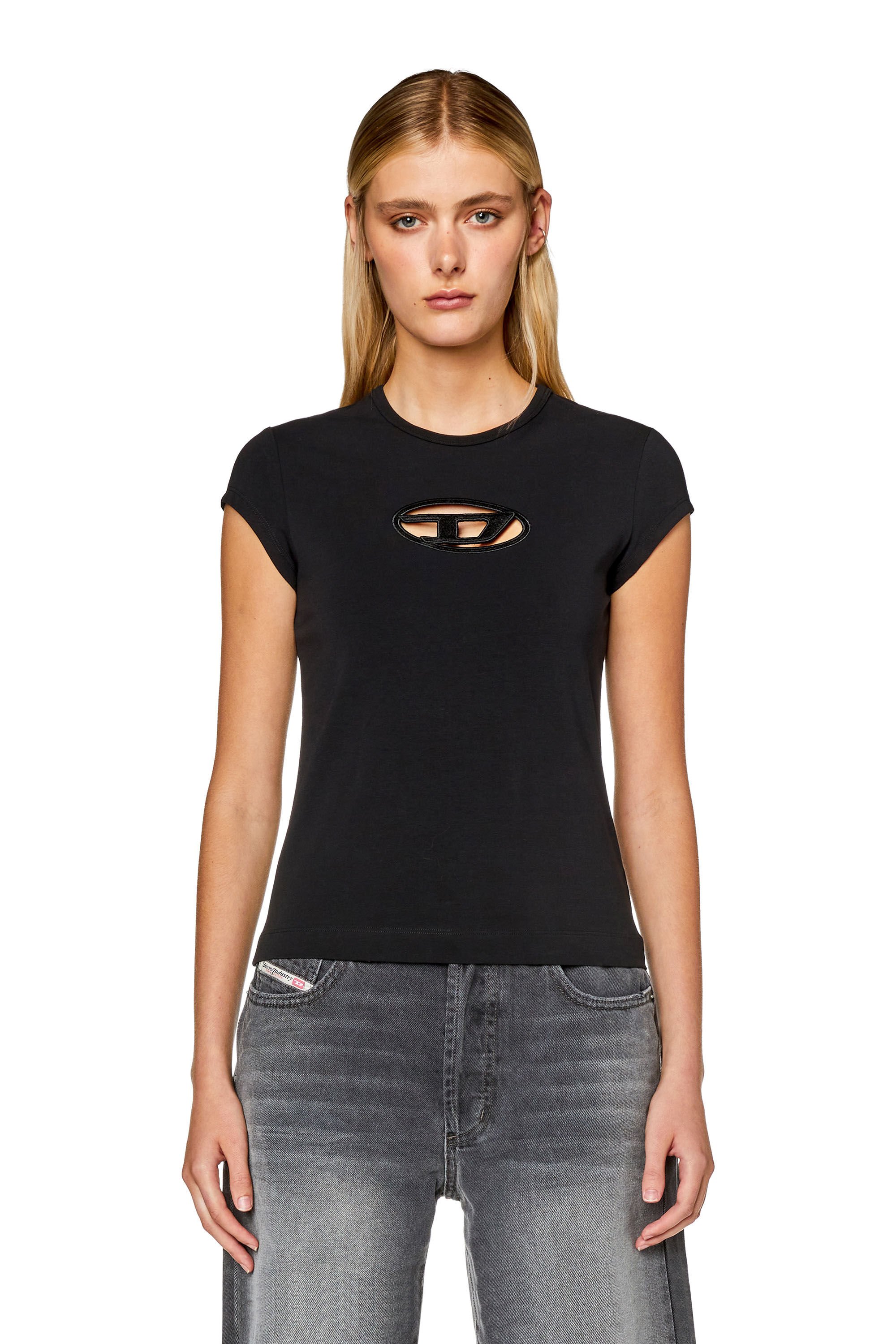 Diesel - T-ANGIE, Woman T-shirt with peekaboo logo in Black - Image 5