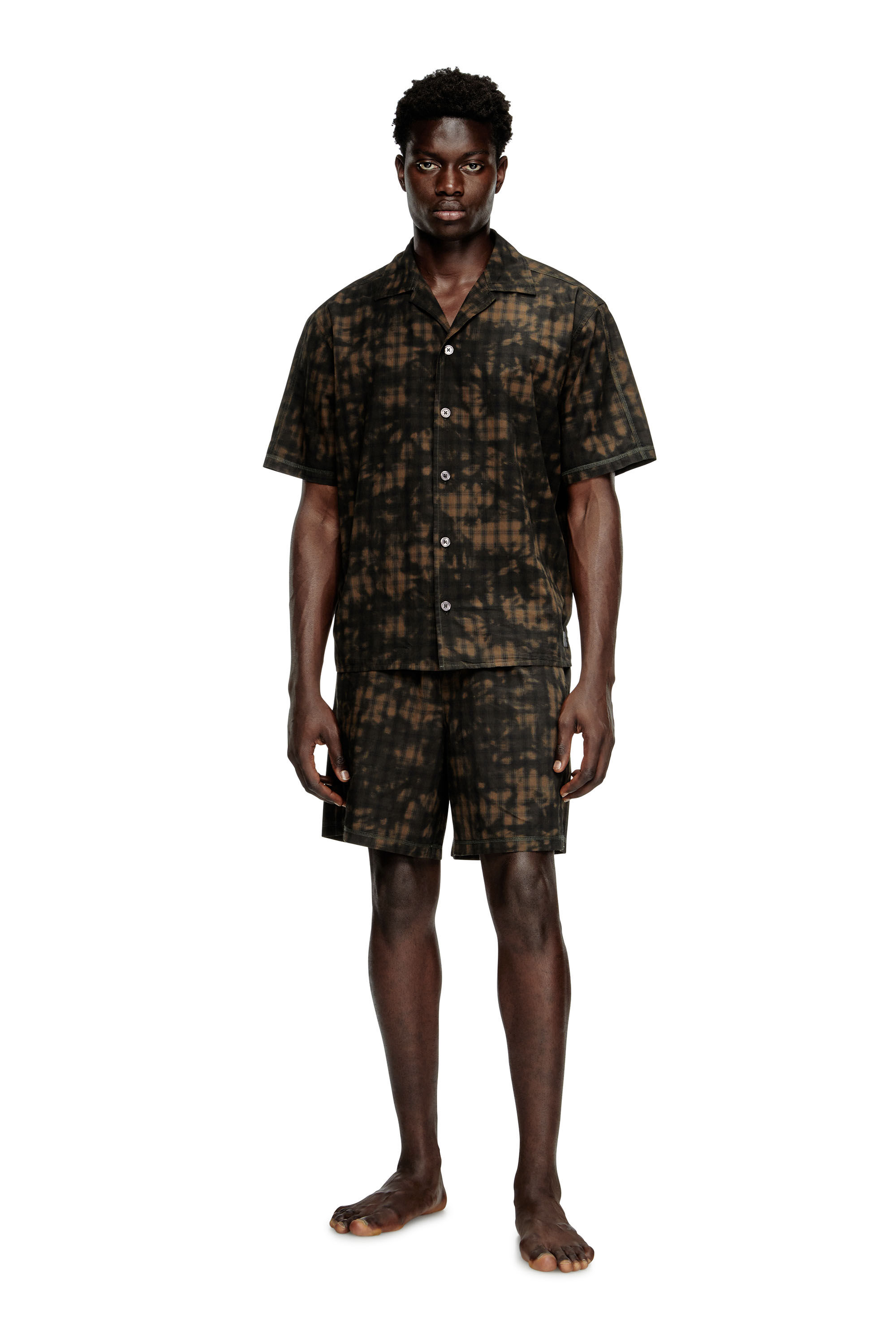 Diesel - SET-HORIEN-UTLT, Pijama corto en algodón con diseño de cuadros y nubes Hombre in Verde - 1