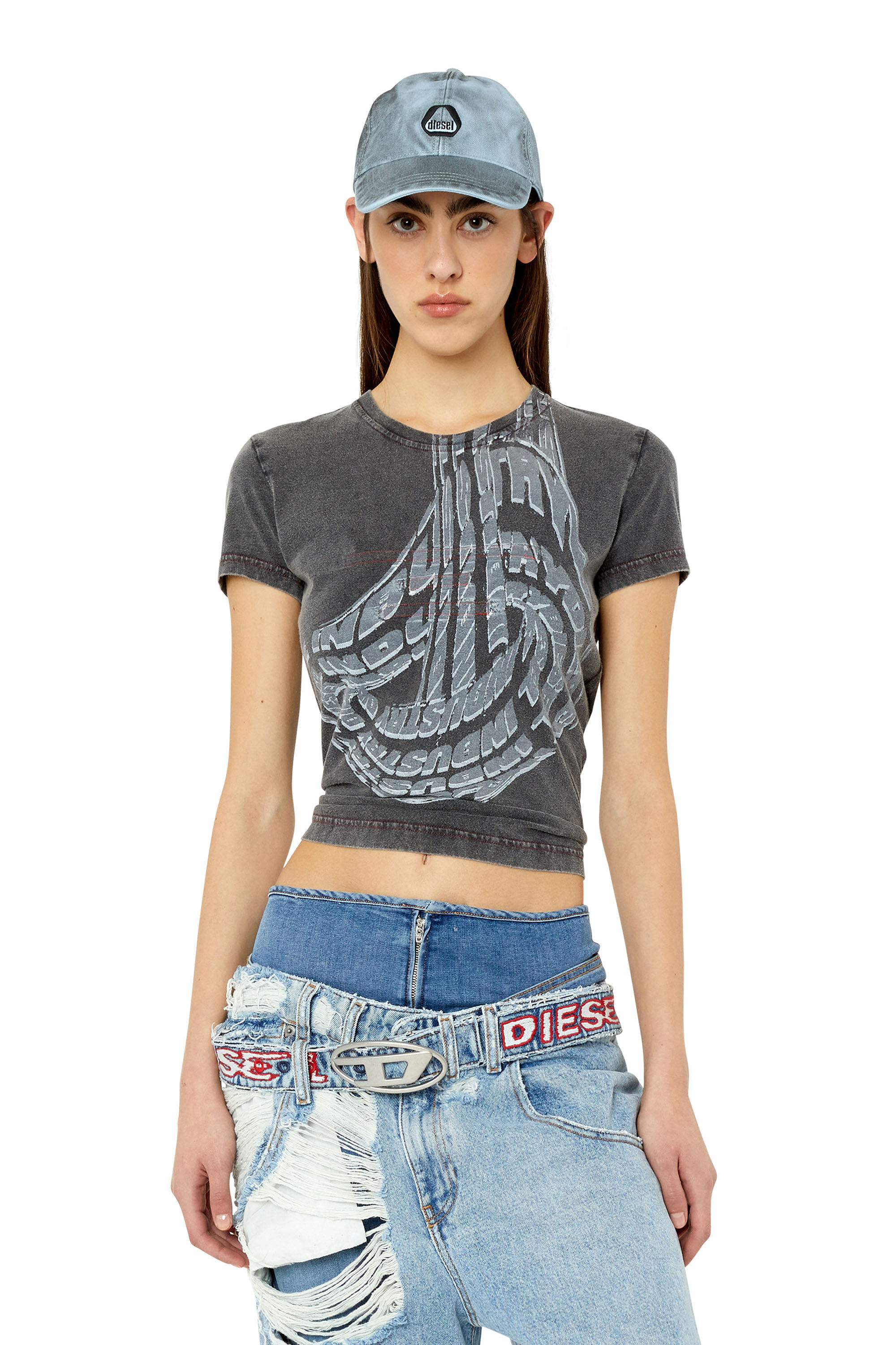 T-SLIDART Woman: Acid-wash T-shirt with graphic logo print