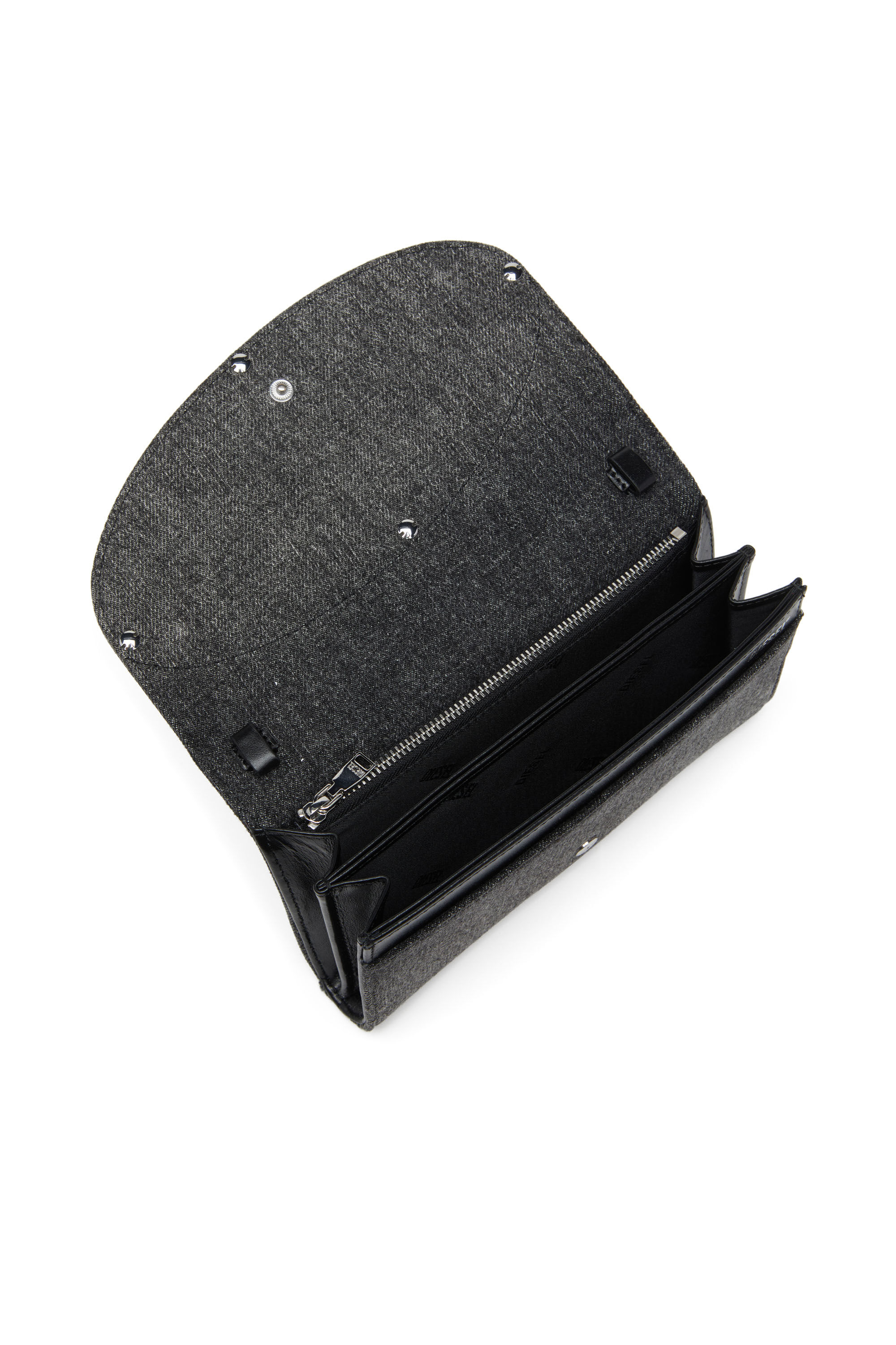 【国内発送★DIESEL】1dr wallet strap チェーンウォレット Women's Wallet purse in crystal denim | Black | Diesel