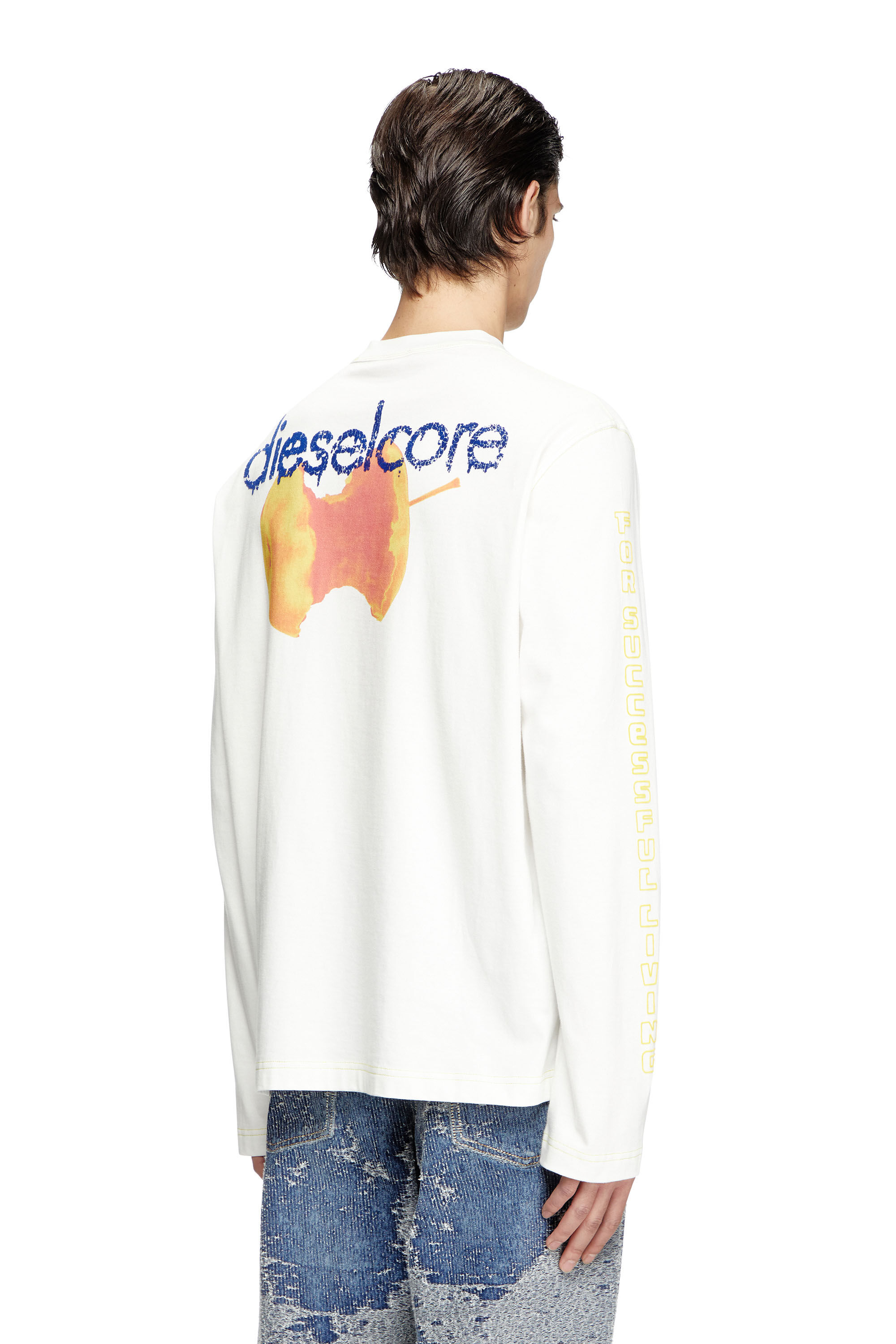 独特な店 Men's Diesel | White | print core apple with T-shirt Long-sleeve トップス