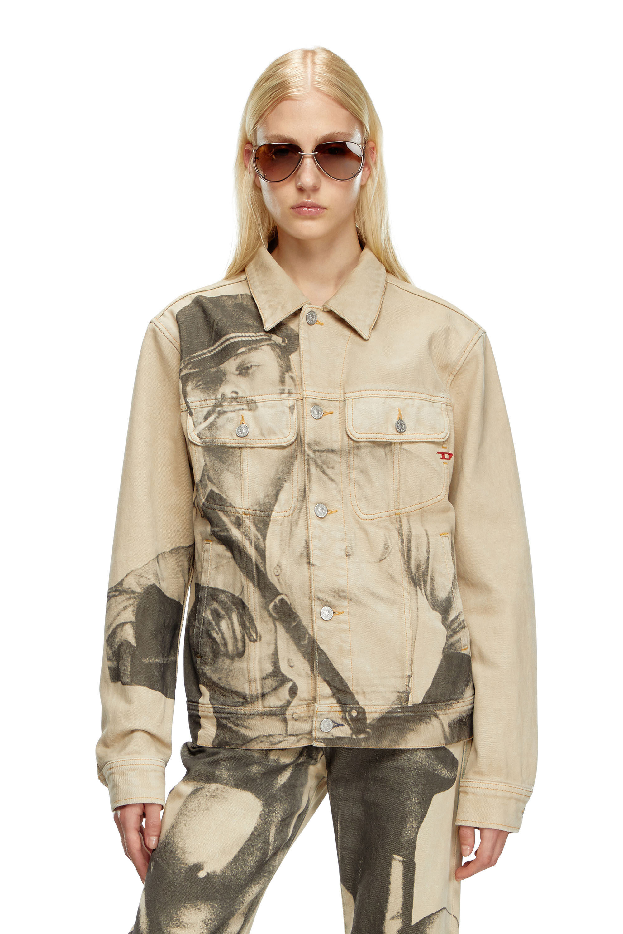 Diesel - PR-D-BARCY-TOF2, Chaqueta trucker con estampado digital Unisex in Beige - 5